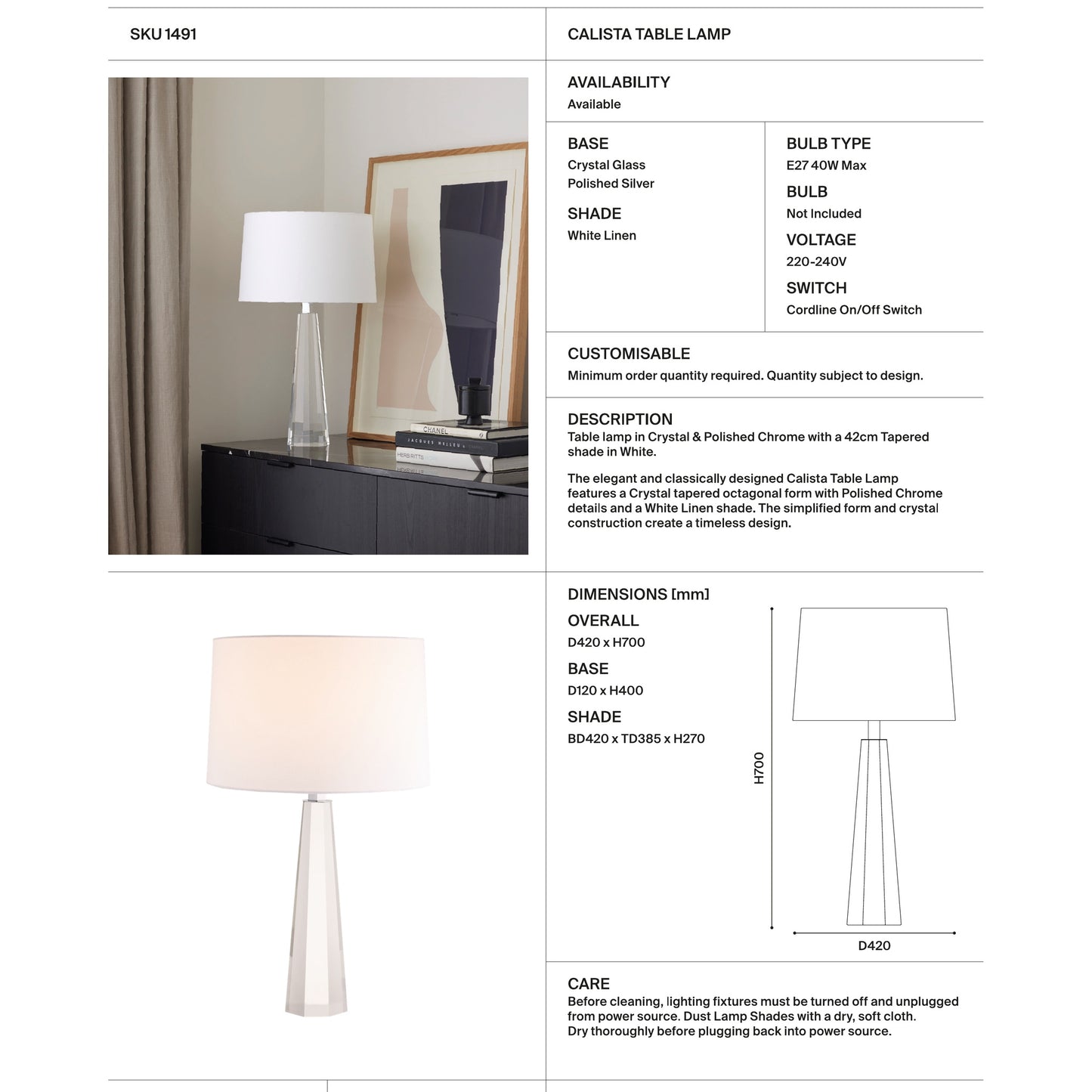 Calista Crystal Base Table Lamp Table Lamp Mayfield Lighting