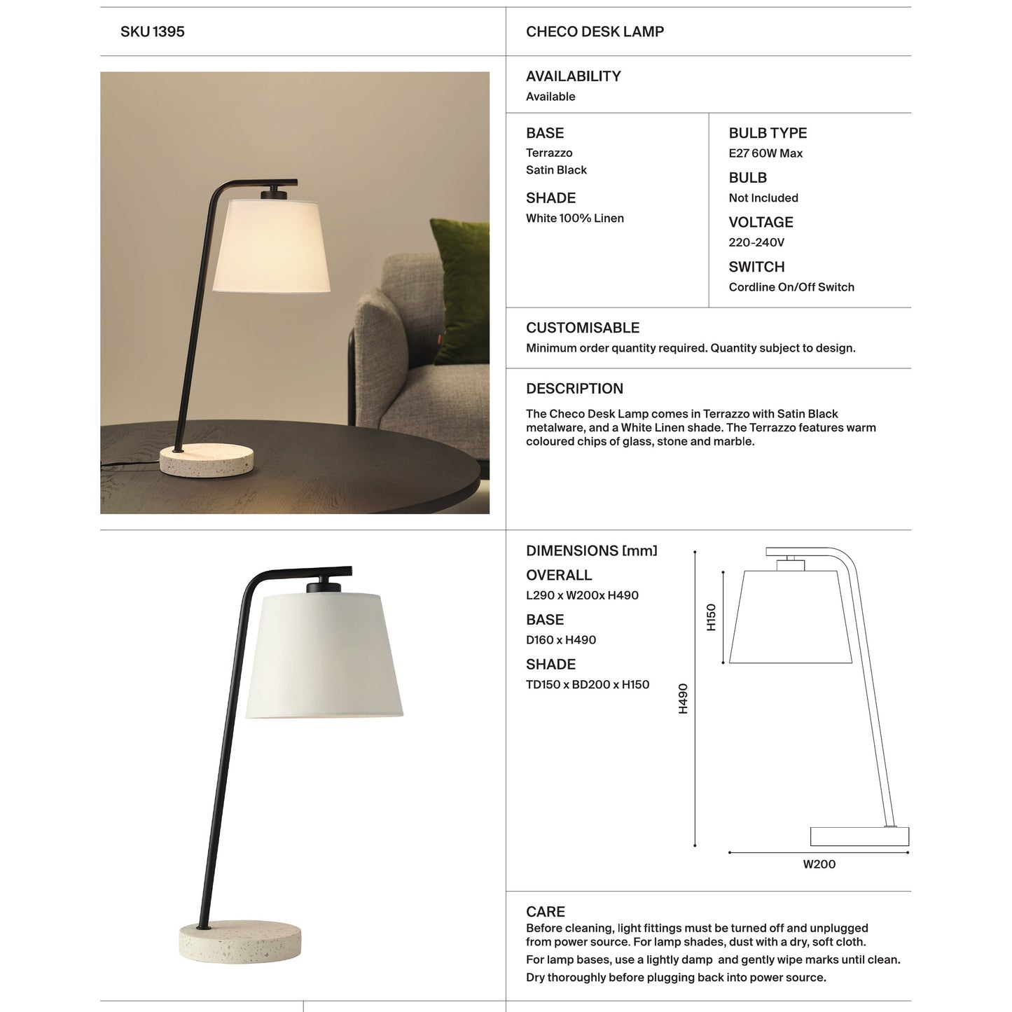 Checo Terrazzo Desk Lamp - Black & White Desk Lamp Mayfield Lighting
