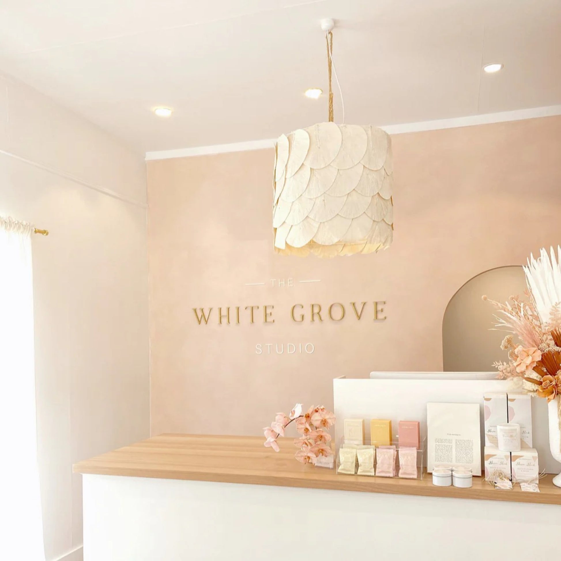 Claudine Small Petal Drum Cotton Pendant Light Pendant Light Bisque Interiors