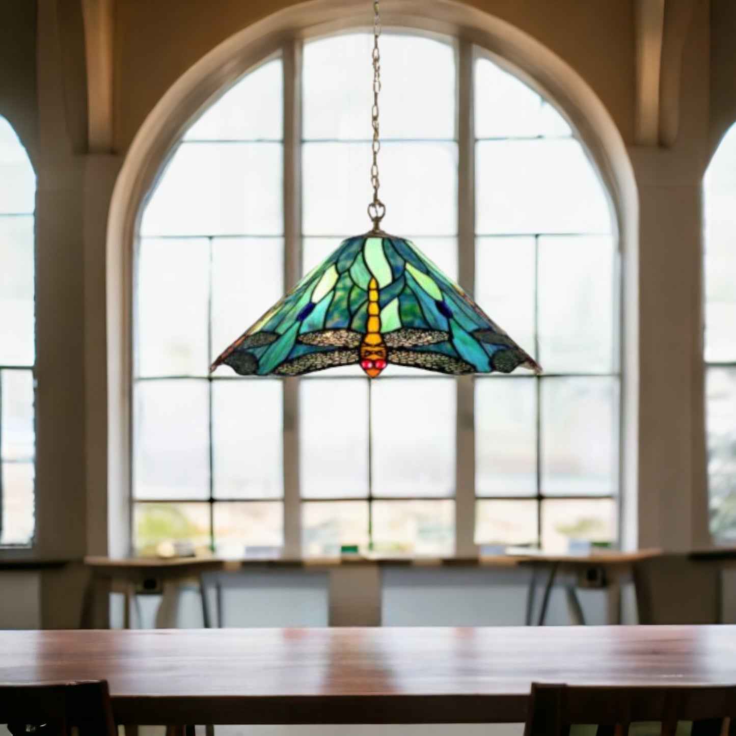 Tiffany Annika Blue Dragonfly Stained Glass Pendant Light Pendant Light G&G Bros
