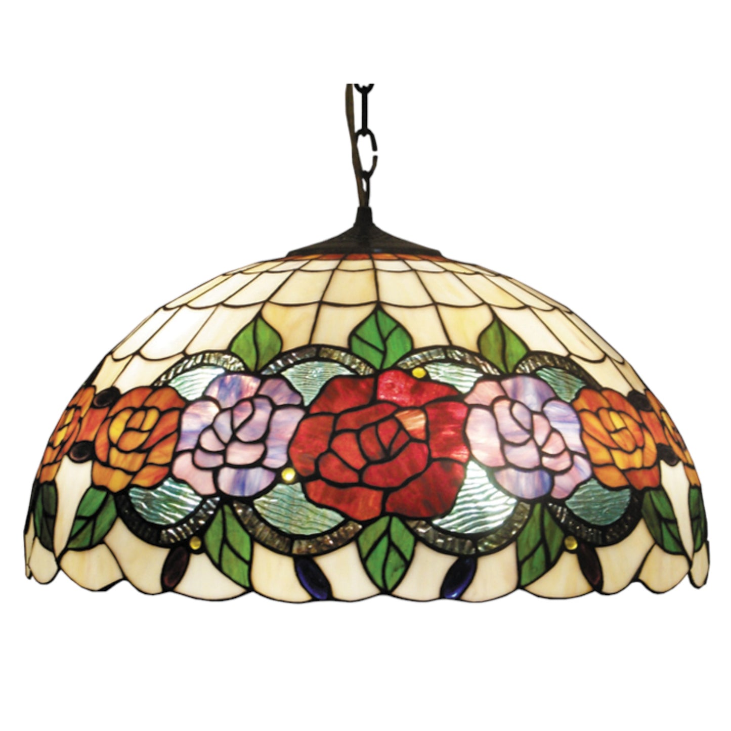Tiffany Red Rose 3-Arm Stained Glass Pendant Light Pendant Light G&G Bros Lamp
