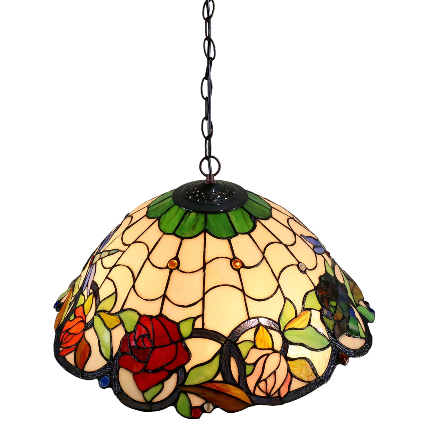 Tiffany Rose & Dragonfly Stained Glass Pendant Light Pendant Light G&G Bros