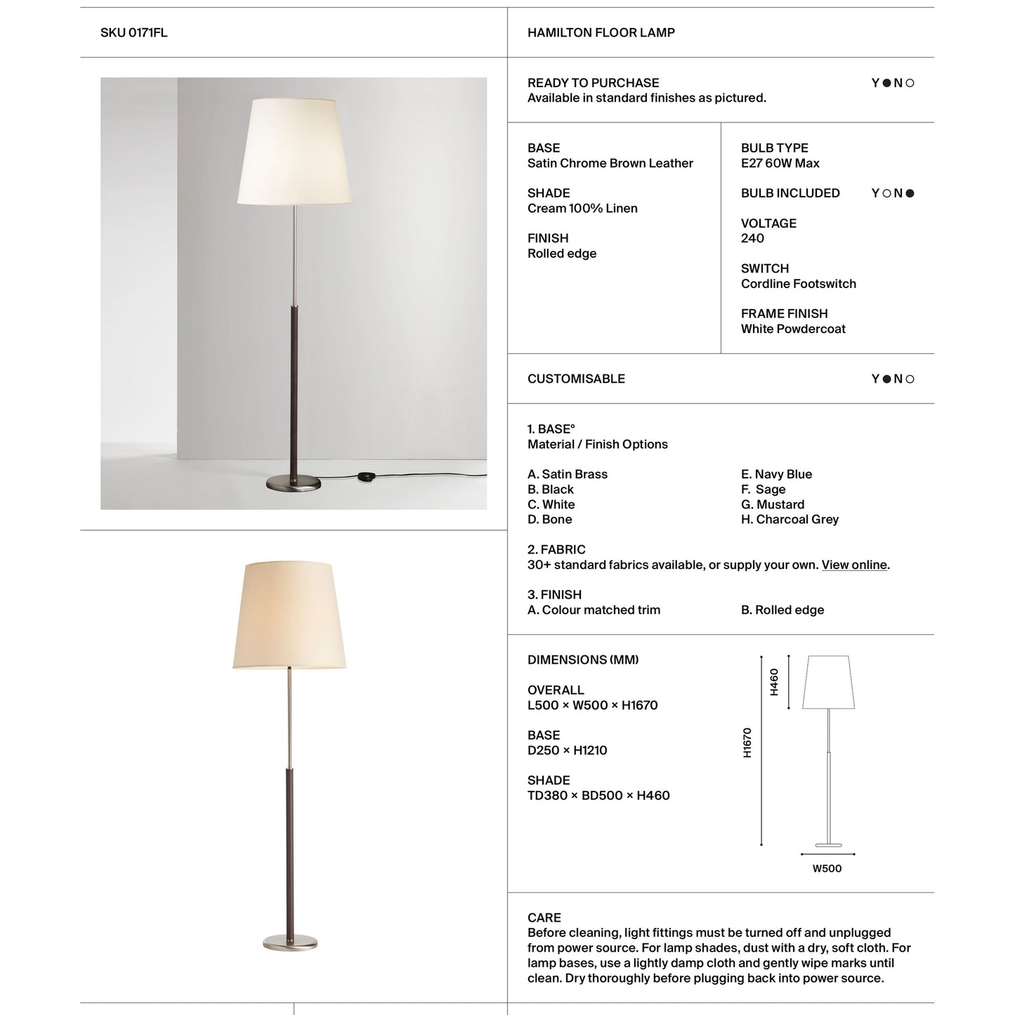 Hamilton Brown Leather Floor Lamp - Satin Chrome Floor Lamp Mayfield Lighting
