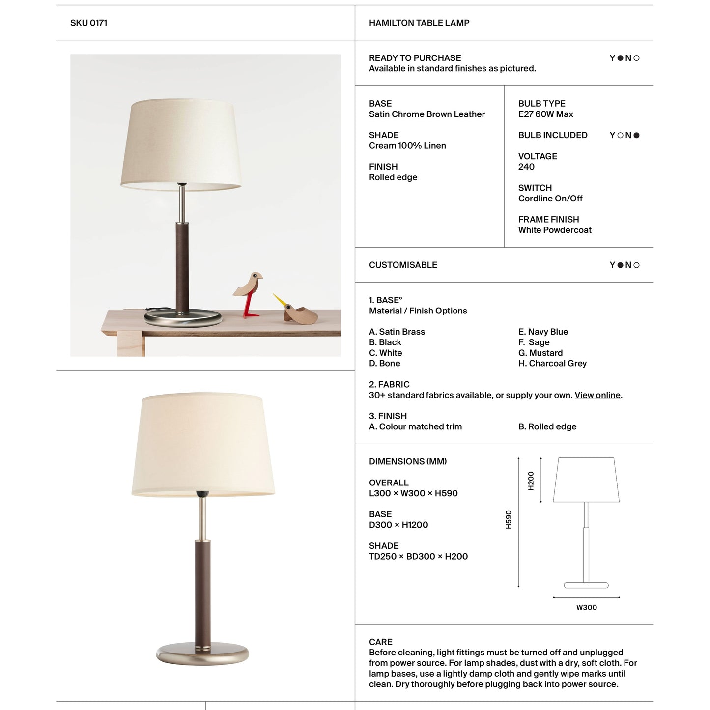 Hamilton Brown Leather Table Lamp - Satin Chrome Table Lamp Mayfield Lighting