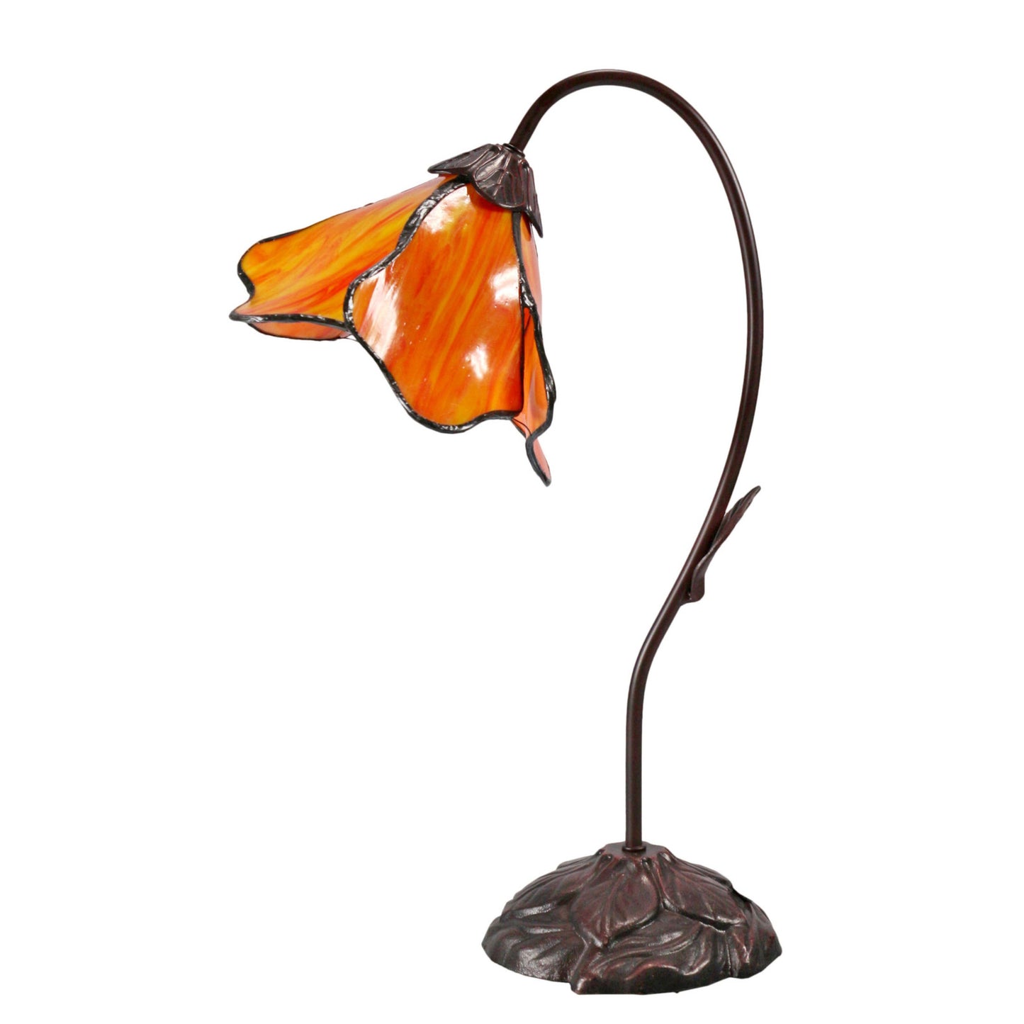 Green Single Lotus Tiffany Stained Glass Table Lamp Table Lamp G&G Bros Orange