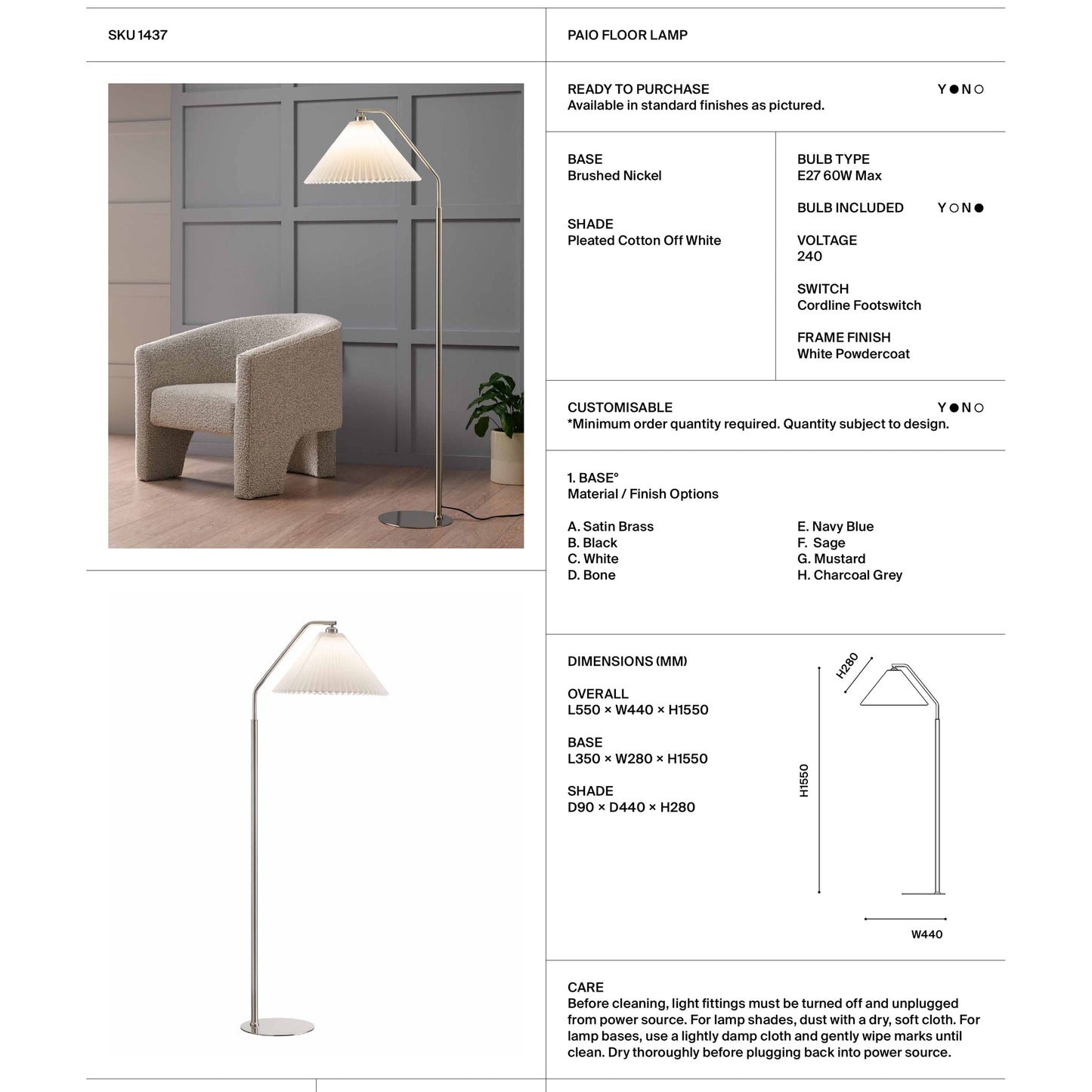 Paio Bent Steel Floor Lamp - Brushed Nickel Floor Lamp Mayfield Lighting