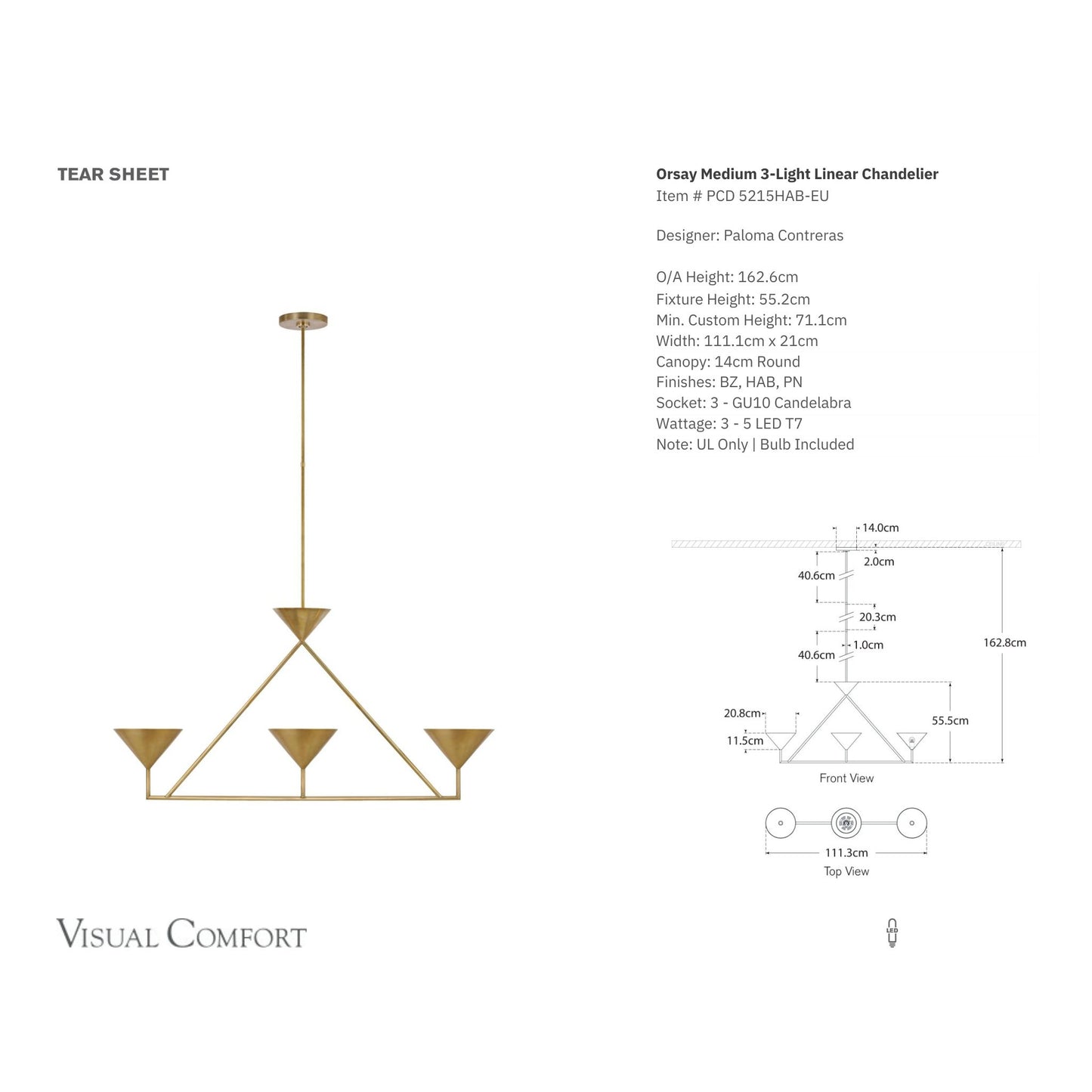 Paloma Contreras Orsay Medium 3-Light Linear Chandelier - Brass Pendant Light Bloomingdales Lighting