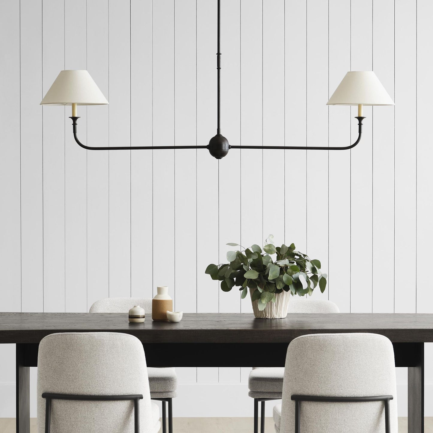 Thomas O'Brien Piaf Large Two-Light Linear Pendant Light - Aged Iron with Ebonized Oak Pendant Light Bloomingdales Lighting