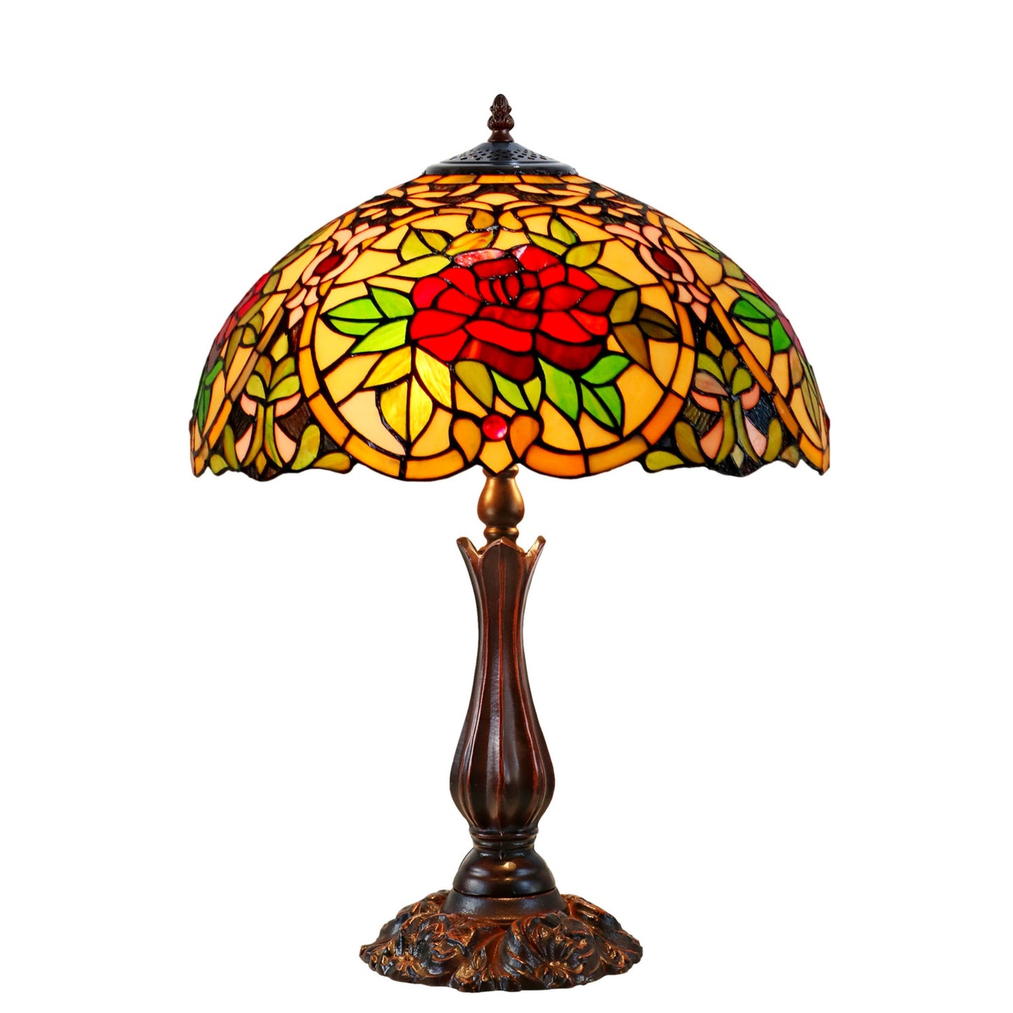 Red Camellia Stained Glass Table Lamp Table Lamp G&G Bros