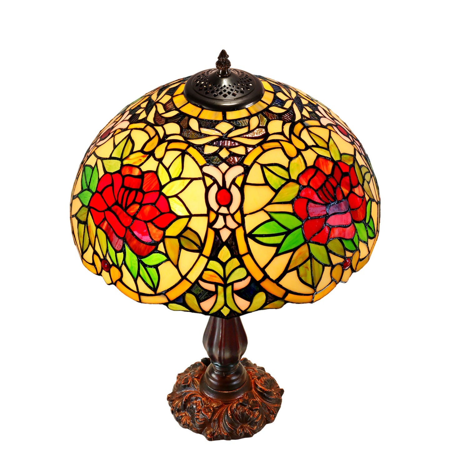 Red Camellia Stained Glass Table Lamp Table Lamp G&G Bros