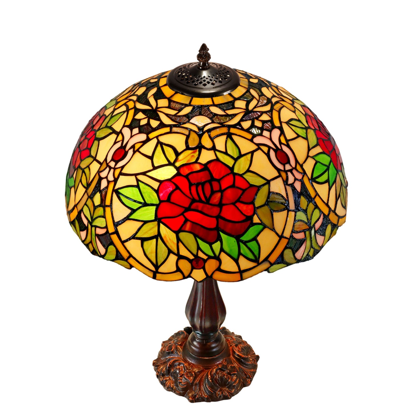 Red Camellia Stained Glass Table Lamp Table Lamp G&G Bros