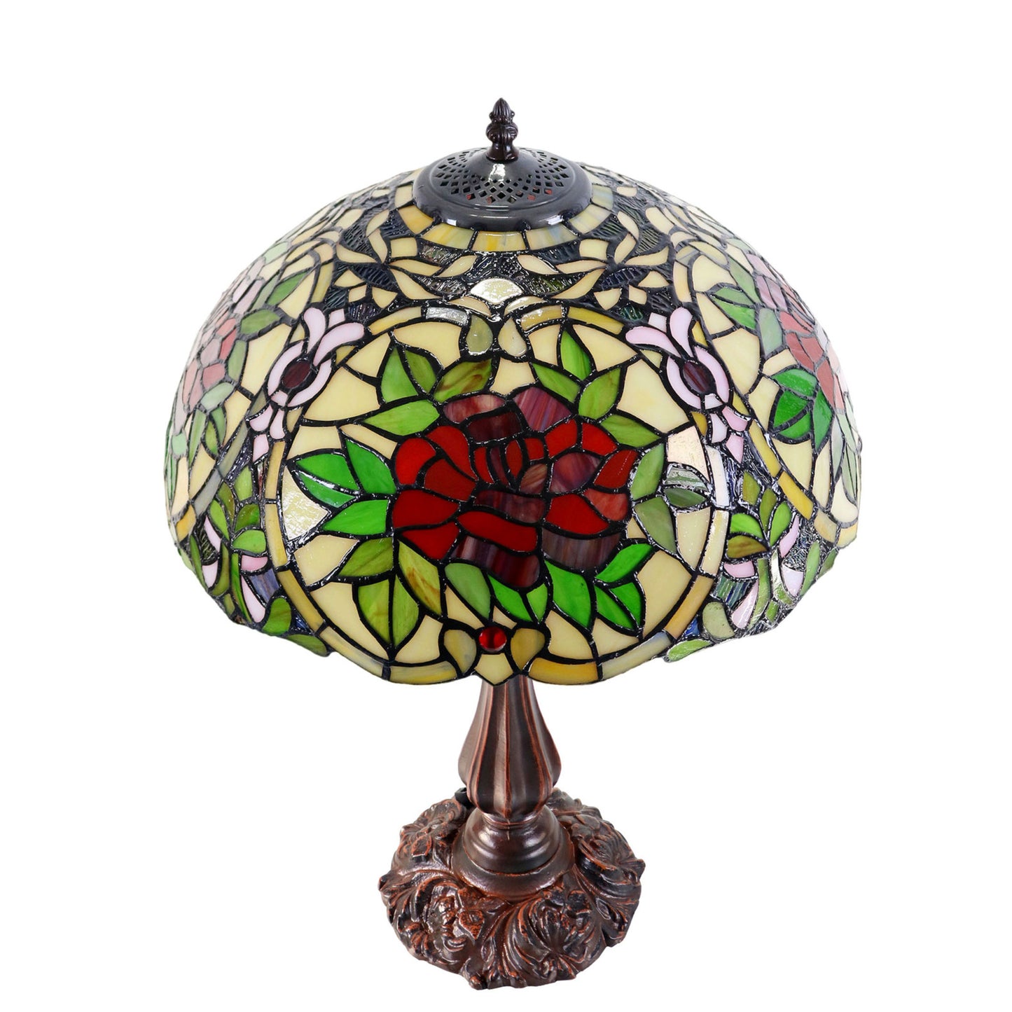 Red Camellia Stained Glass Table Lamp Table Lamp G&G Bros