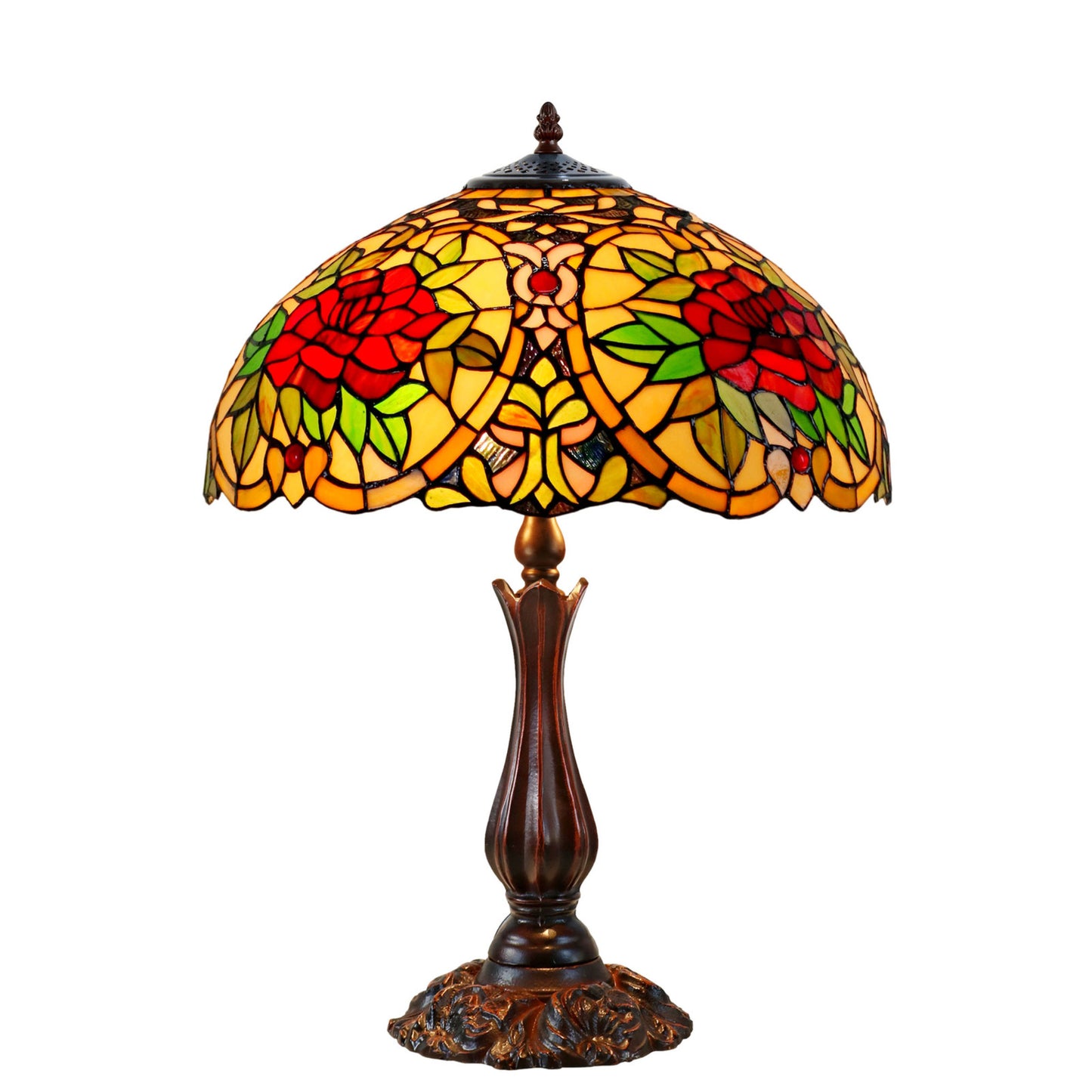 Red Camellia Stained Glass Table Lamp Table Lamp G&G Bros