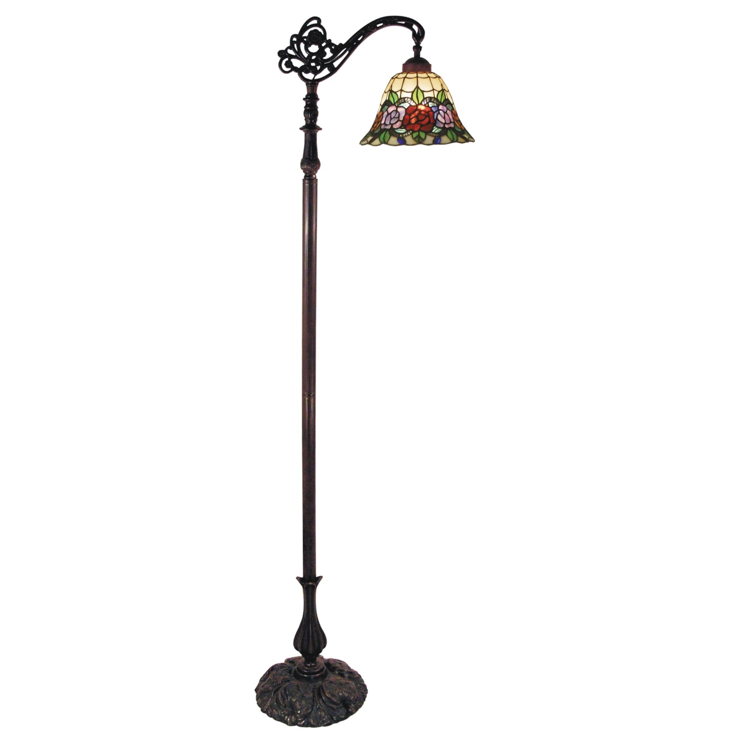 Red Rose Edwardian Stained Glass Floor Lamp Floor Lamp G&G Bros