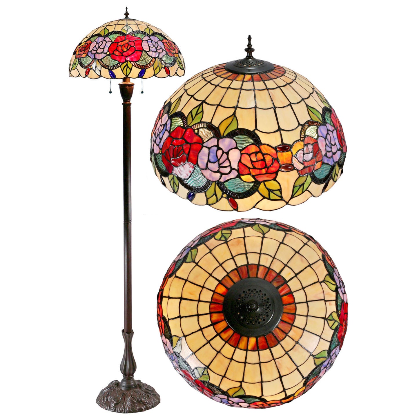 Red Rose Stained Glass Floor Lamp Floor Lamp G&G Bros