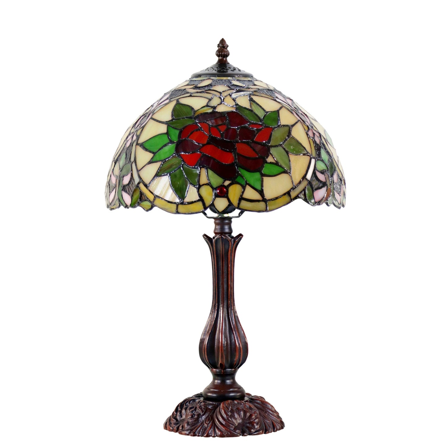 Red Camellia Stained Glass Table Lamp Table Lamp G&G Bros Medium
