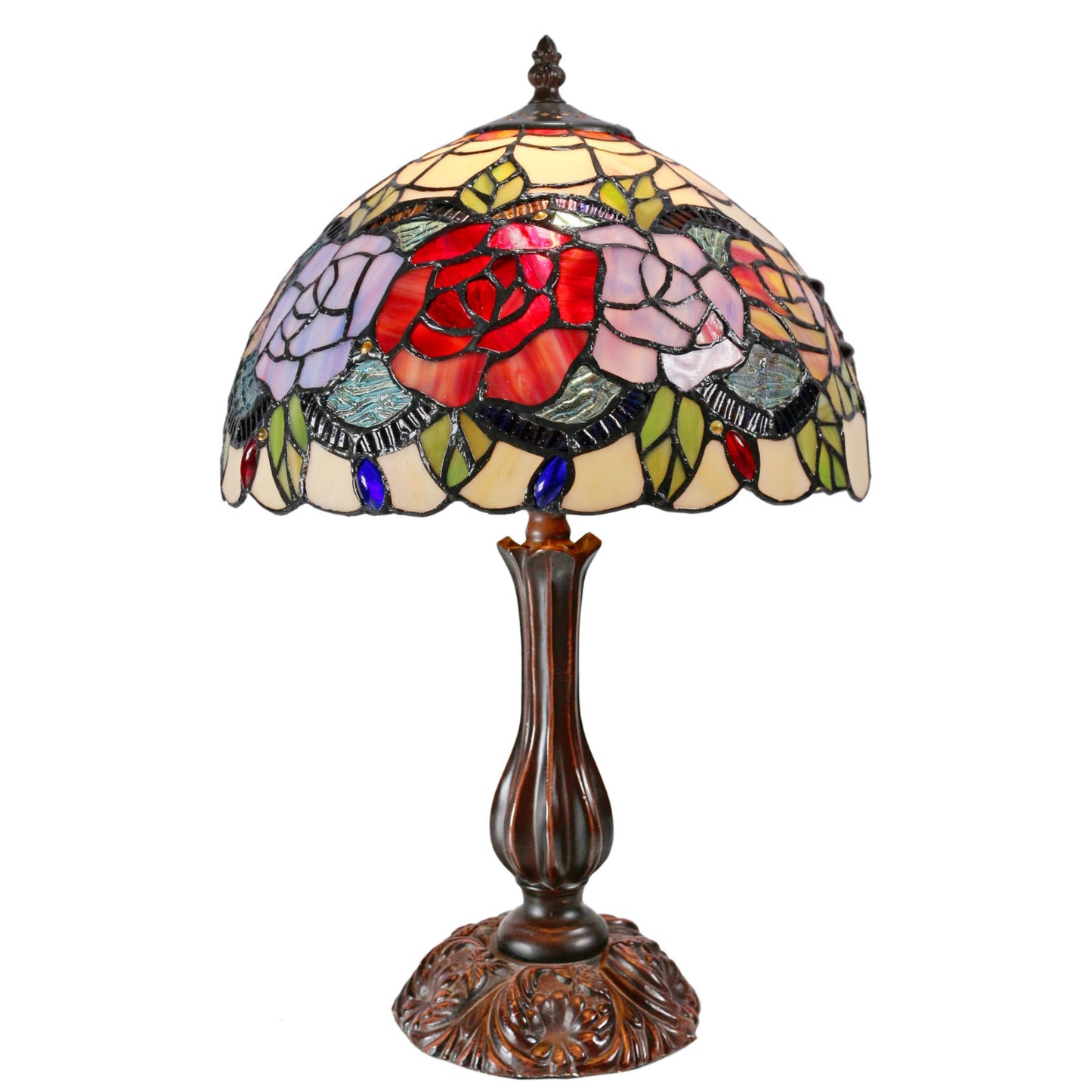 Red Rose Stained Glass Table Lamp Table Lamp G&G Bros Medium