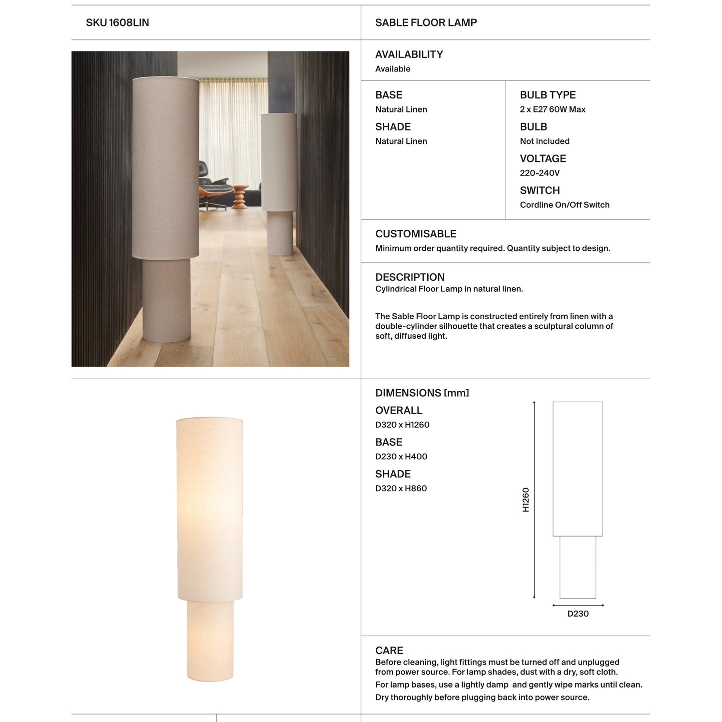 Sable Double Cylinder Linen Floor Lamp Floor Lamp Mayfield Lighting