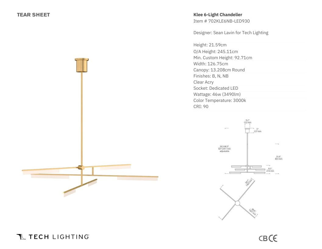 Sean Lavin Klee Brass 6-Light Chandelier Pendant Light Bloomingdales Lighting