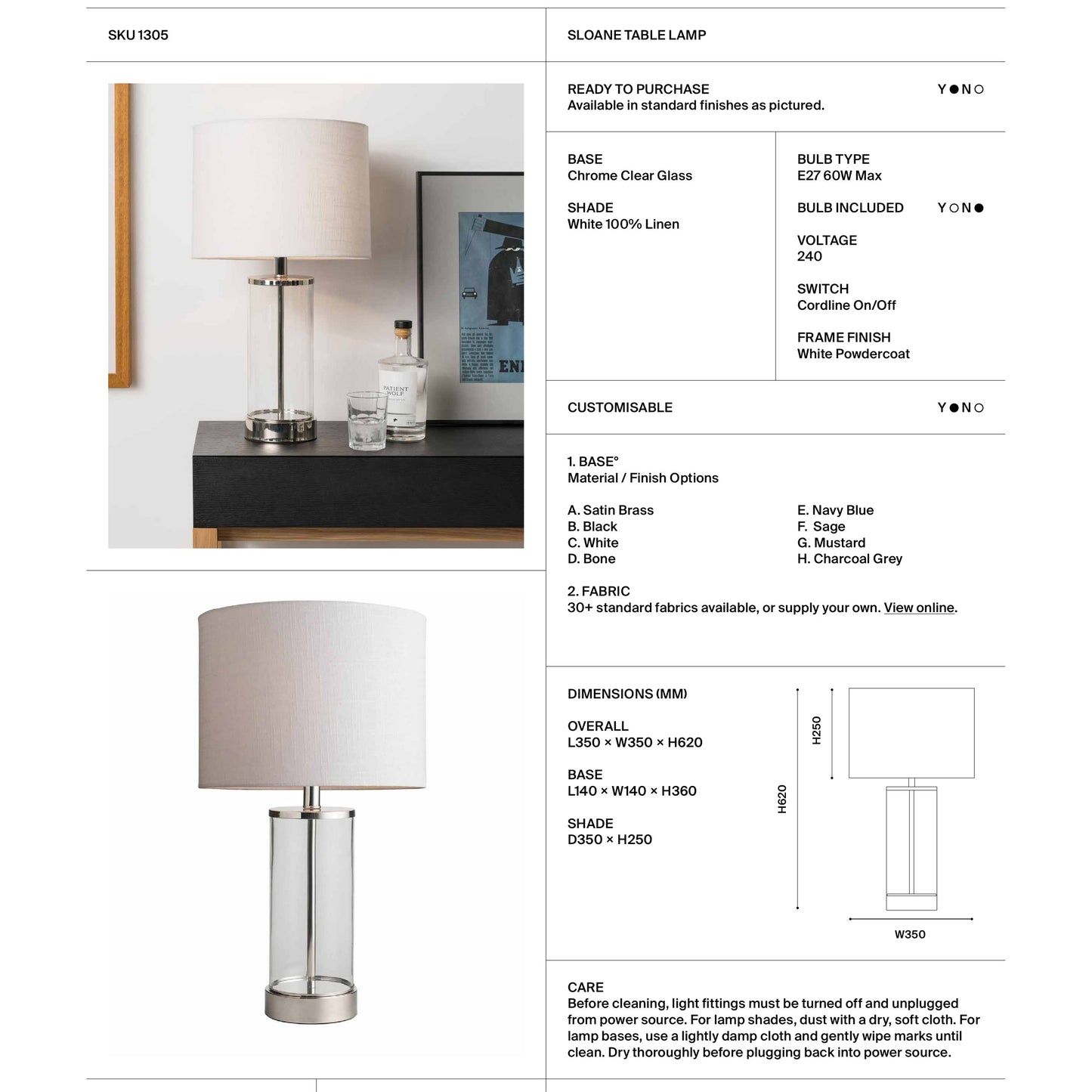 Sloane Glass Table Lamp - Chrome Table Lamp Mayfield Lighting