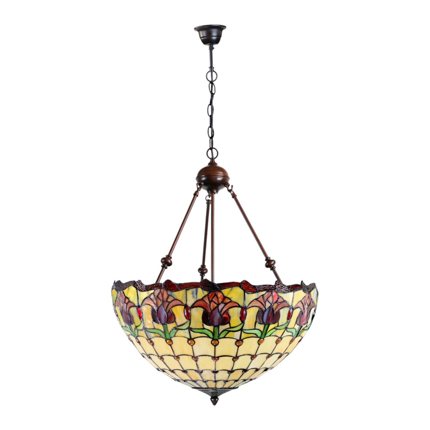 Tiffany Red Tulip 3-Arm Stained Glass Pendant Light Pendant Light G&G Bros