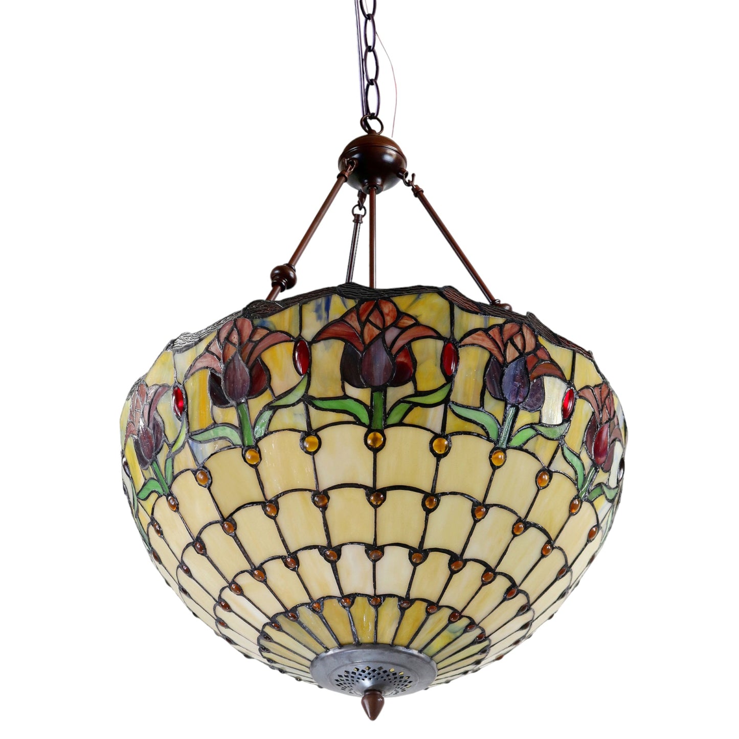 Tiffany Red Tulip 3-Arm Stained Glass Pendant Light Pendant Light G&G Bros