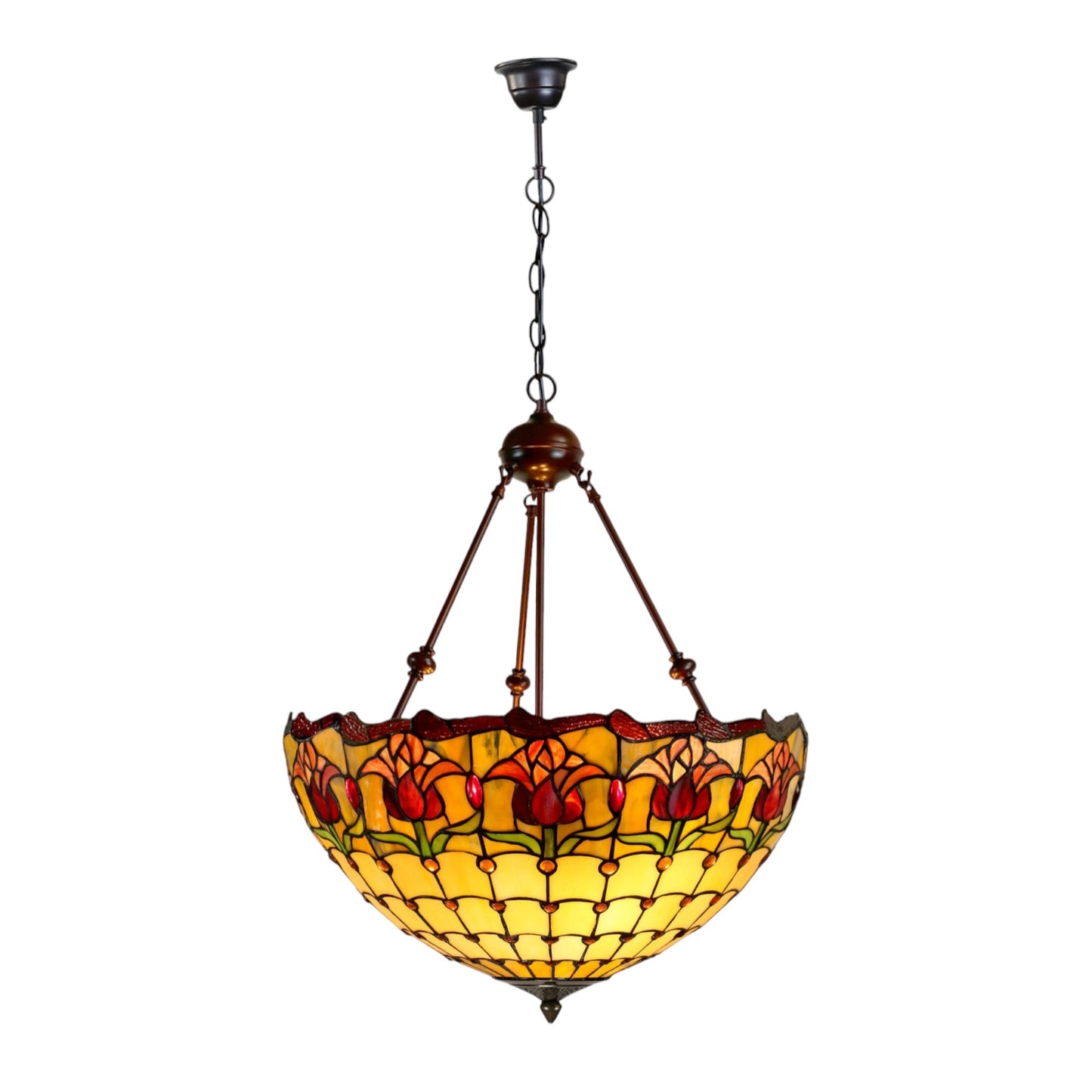 Tiffany Red Tulip Stained Glass Pendant Light Pendant Light G&G Bros 3-Arm