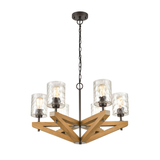 VOTIF Retro Oak Wood With Clear Blown Dimpled Glass Pendant Light Pendant Light CLA Lighting