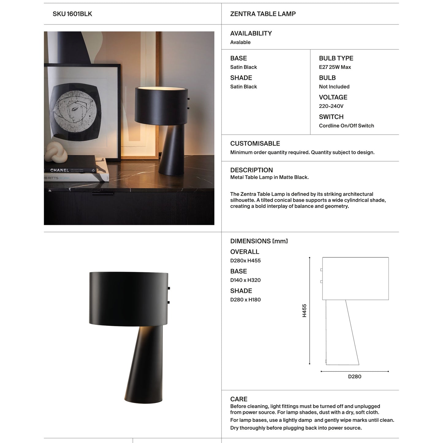 Zentra Architectural Metal Table Lamp - Black Table Lamp Mayfield Lighting