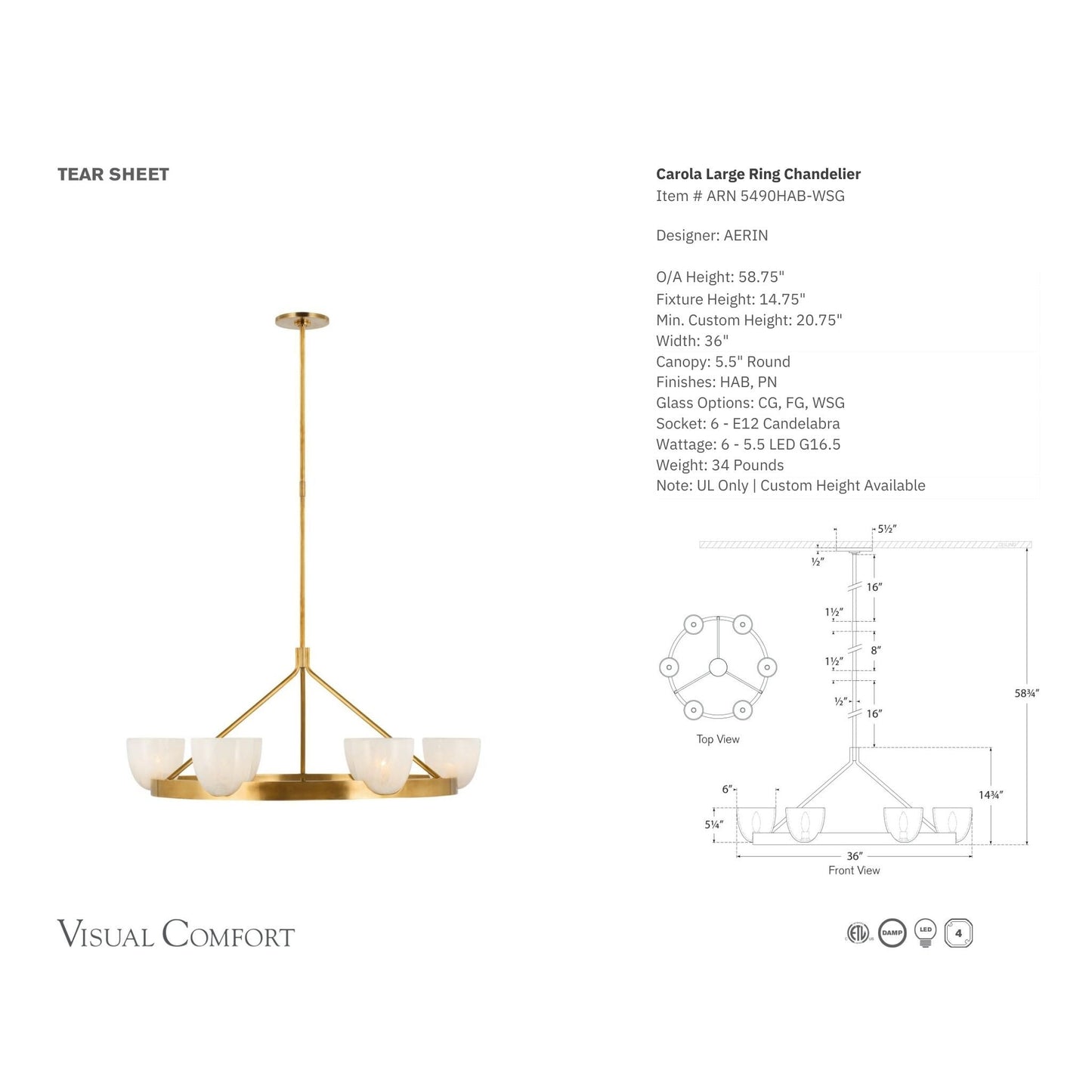 AERIN Carola Large Glass Ring Chandelier - Brass Pendant Light Bloomingdales Lighting