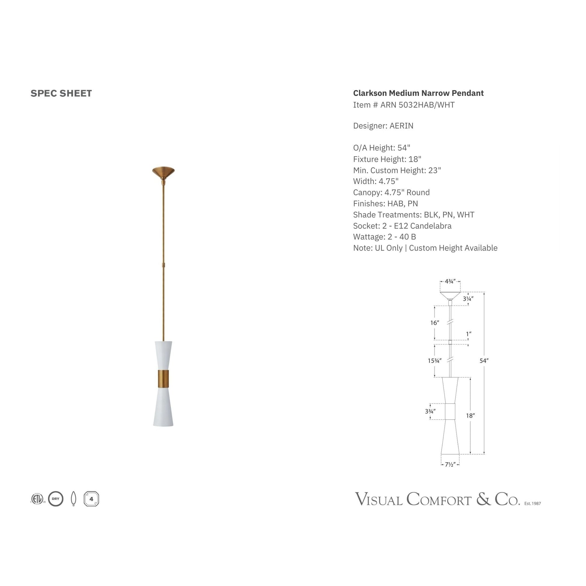 AERIN Clarkson Medium Narrow Pendant Light - White and Brass Pendant Light Bloomingdales Lighting