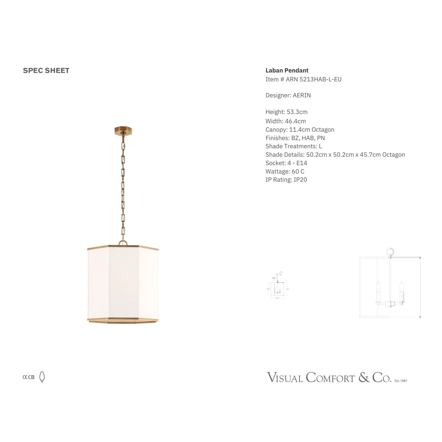 AERIN Laban Hanging Linen Shade Pendant Light - Brass Pendant Light Bloomingdales Lighting