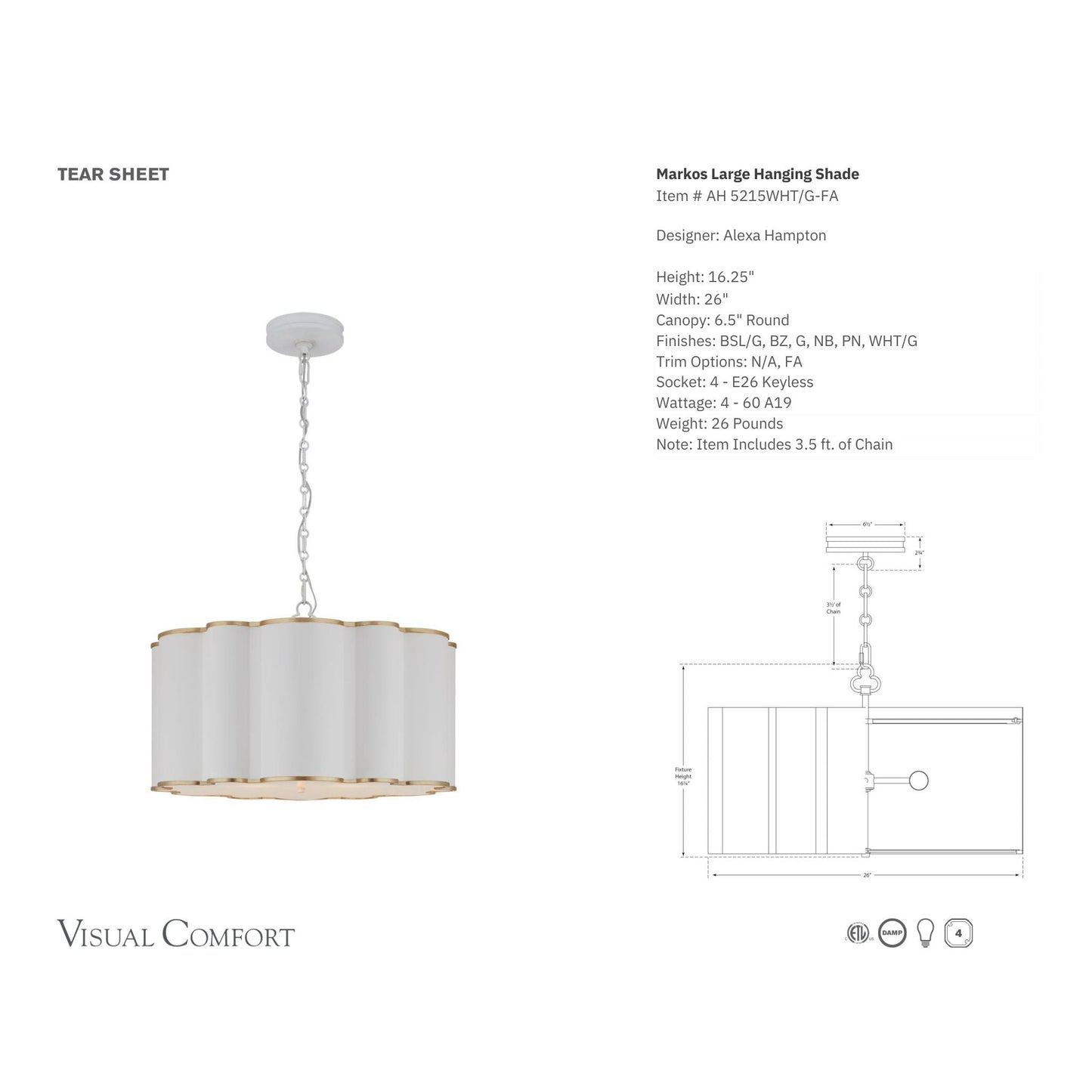 Alexa Hampton Markos Large Hanging Shade - Frosted Acrylic and Gild Pendant Light Bloomingdales Lighting