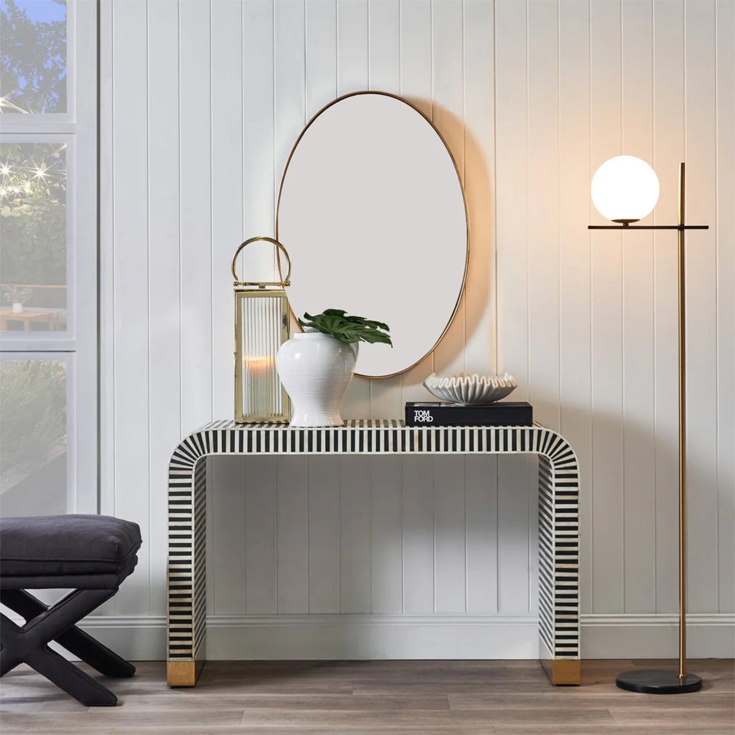 Amara Skinny Bone Inlay Console Table - Black Console Table Cafe Lighting & Living