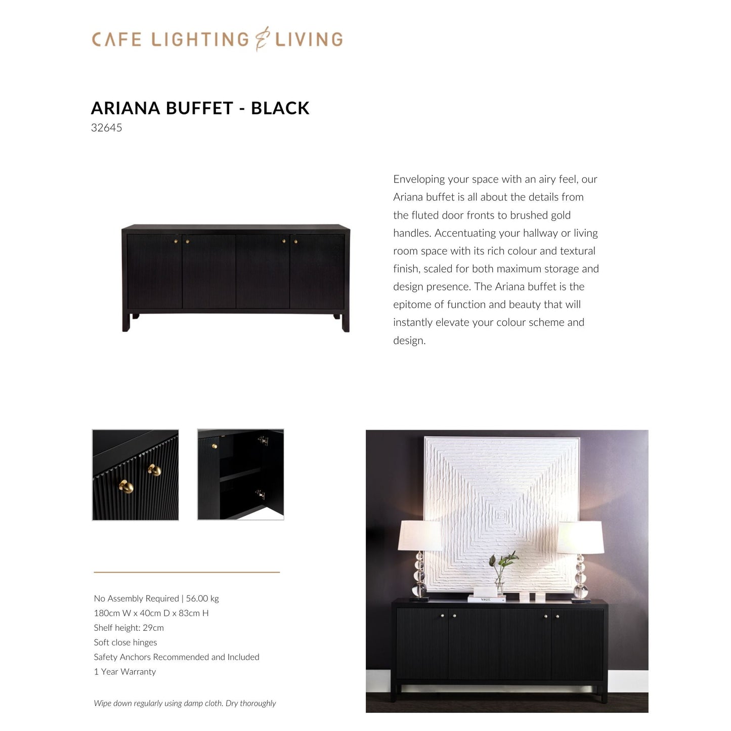 Ariana Fluted Door Buffet Table Buffet Table Cafe Lighting & Living