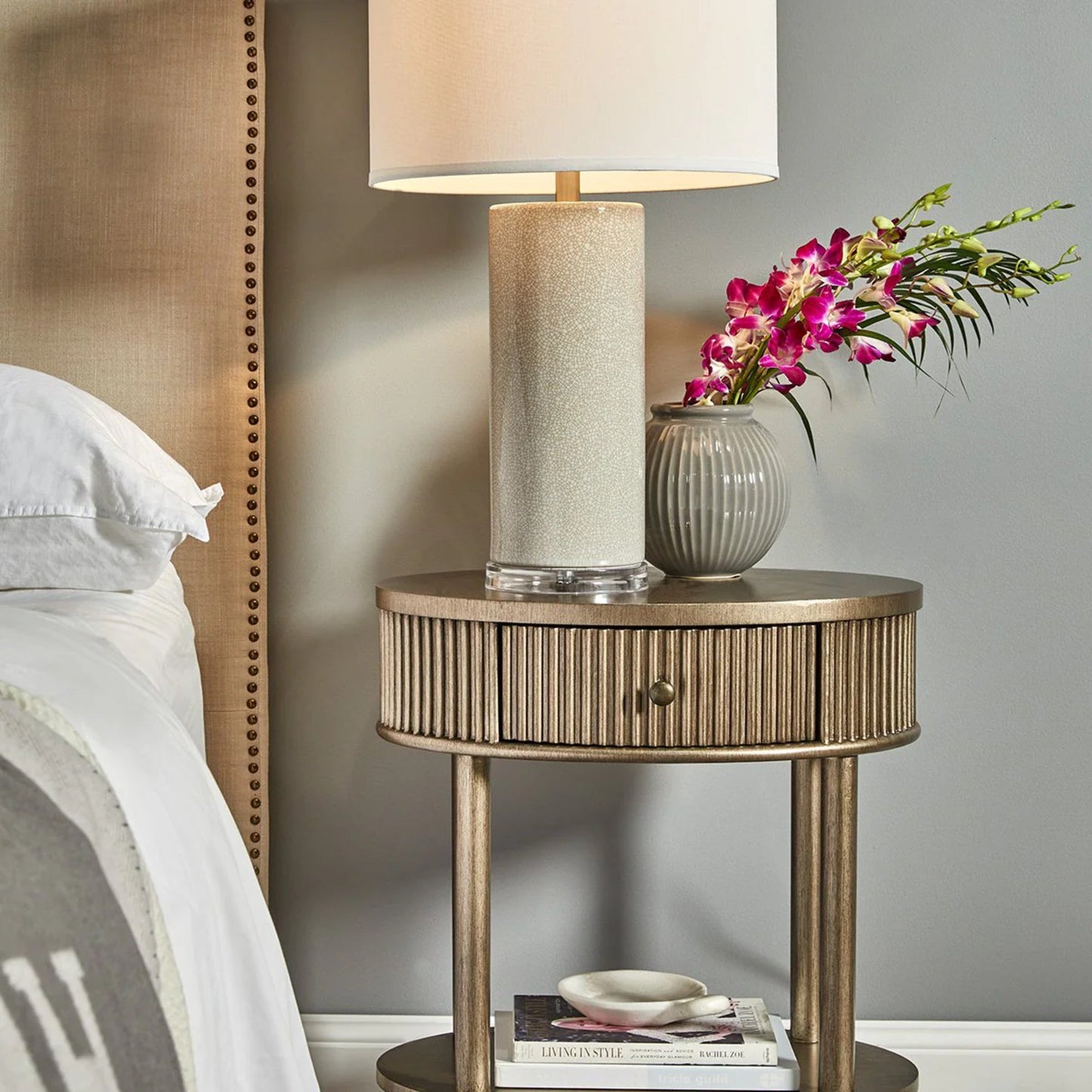 Arielle Oval Bedside Table - Antique Gold Bedside Table Cafe Lighting & Living