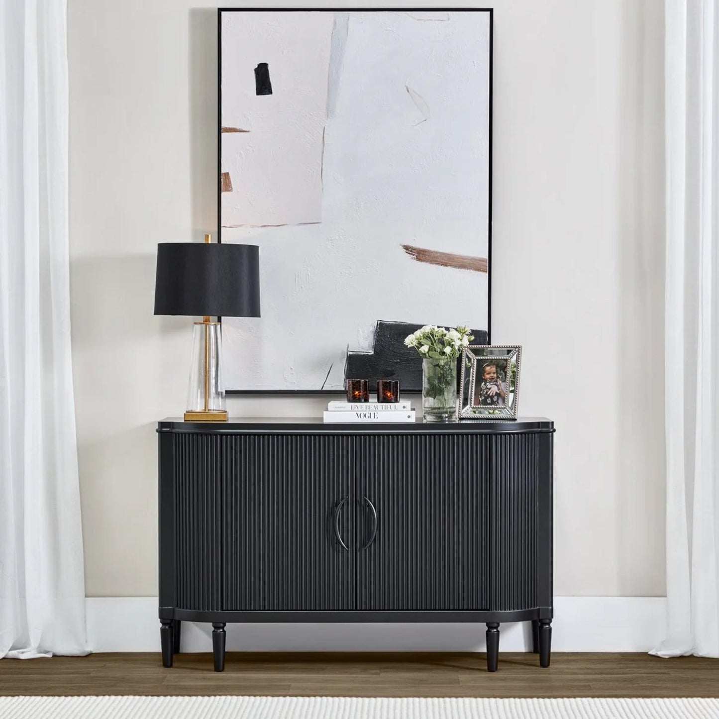 Arielle Ribbed Timber Buffet Table - Black Buffet Table Cafe Lighting & Living