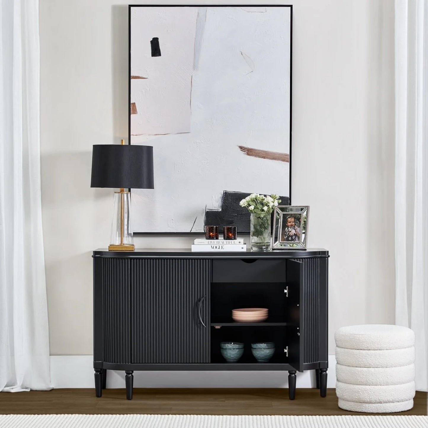 Arielle Ribbed Timber Buffet Table - Black Buffet Table Cafe Lighting & Living