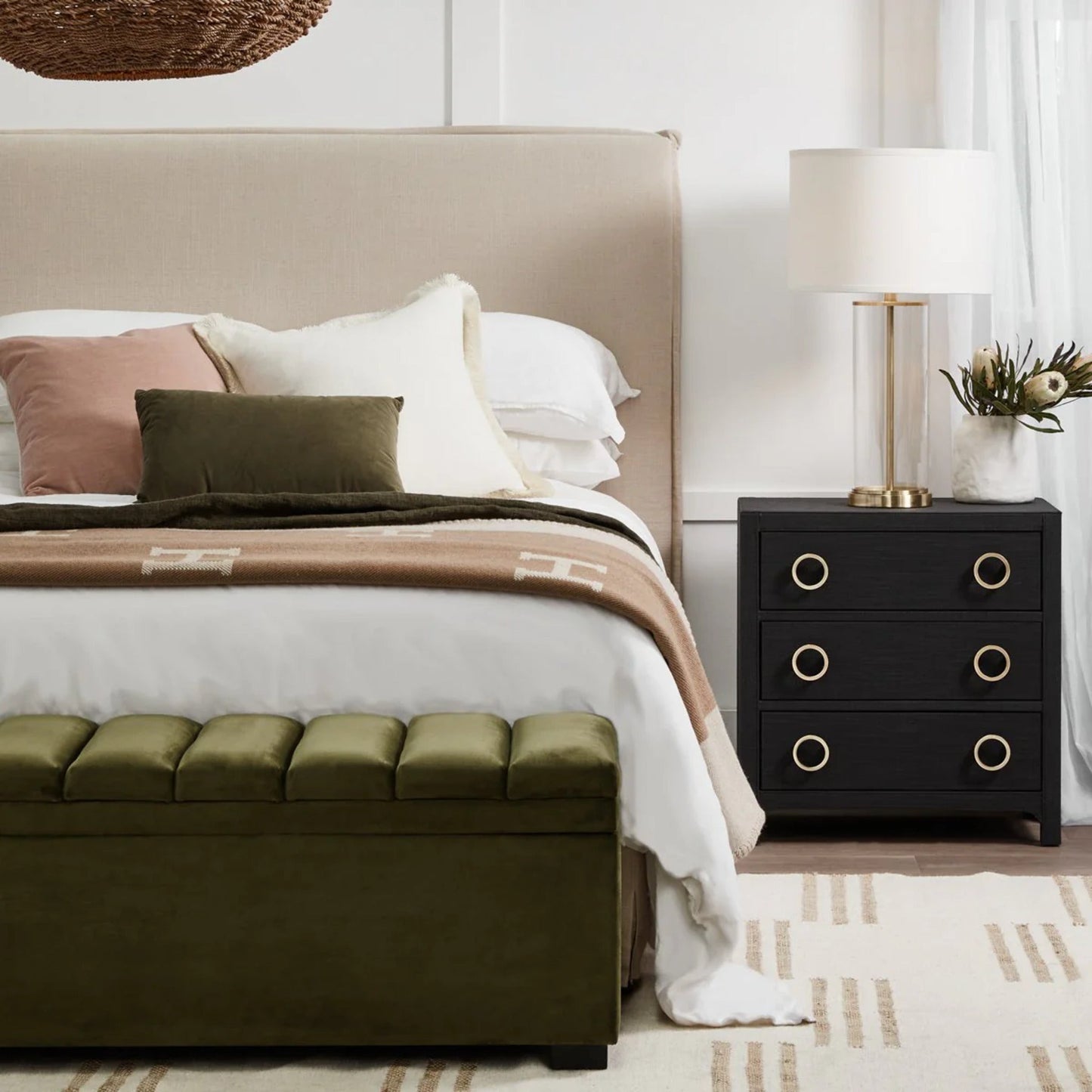 Astley Upholstered Linen Bedside Table - Charcoal Bedside Table Cafe Lighting & Living