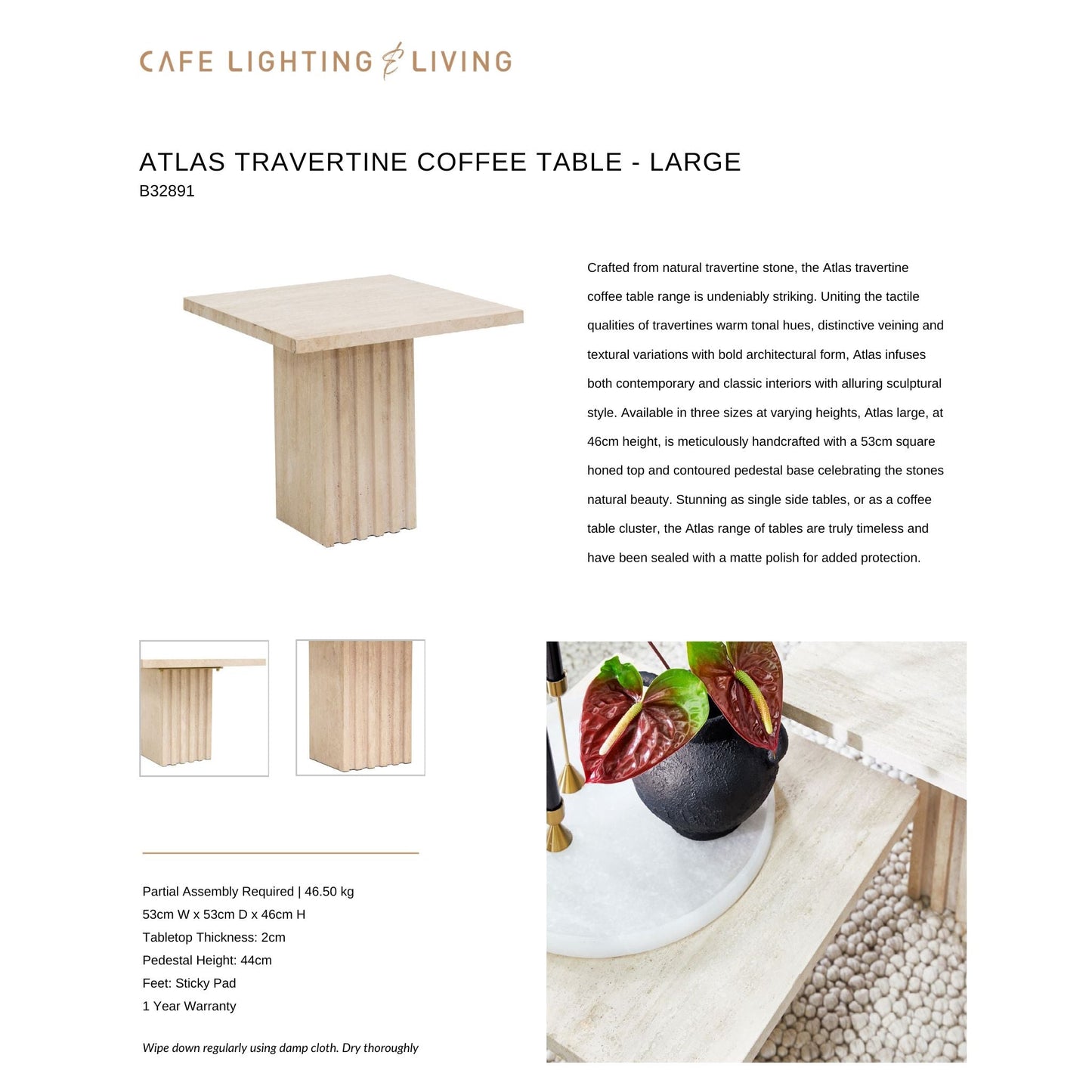 Atlas Travertine Large Coffee Table Coffee Table Cafe Lighting & Living