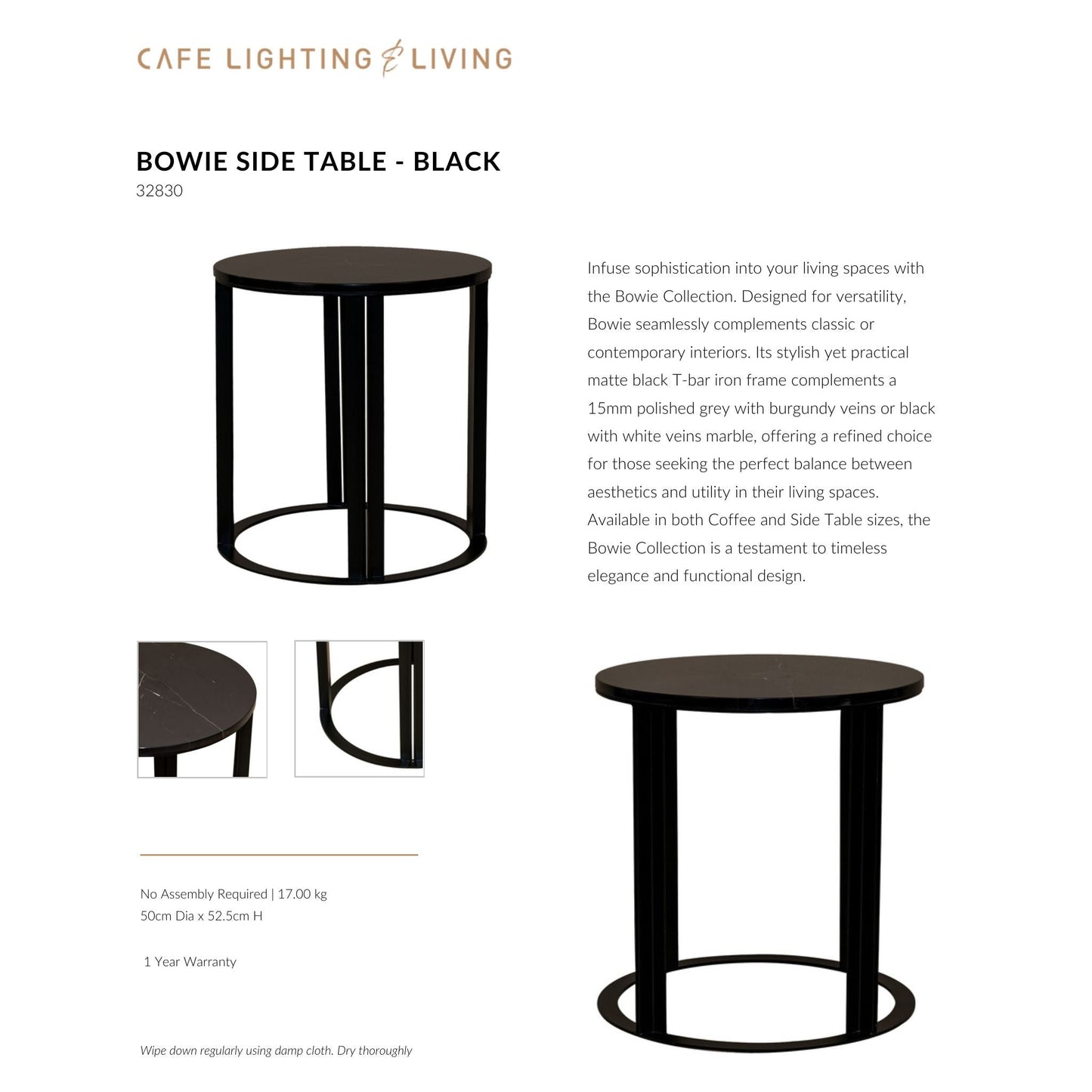Bowie Marble Side Table - Black Side Table Cafe Lighting & Living