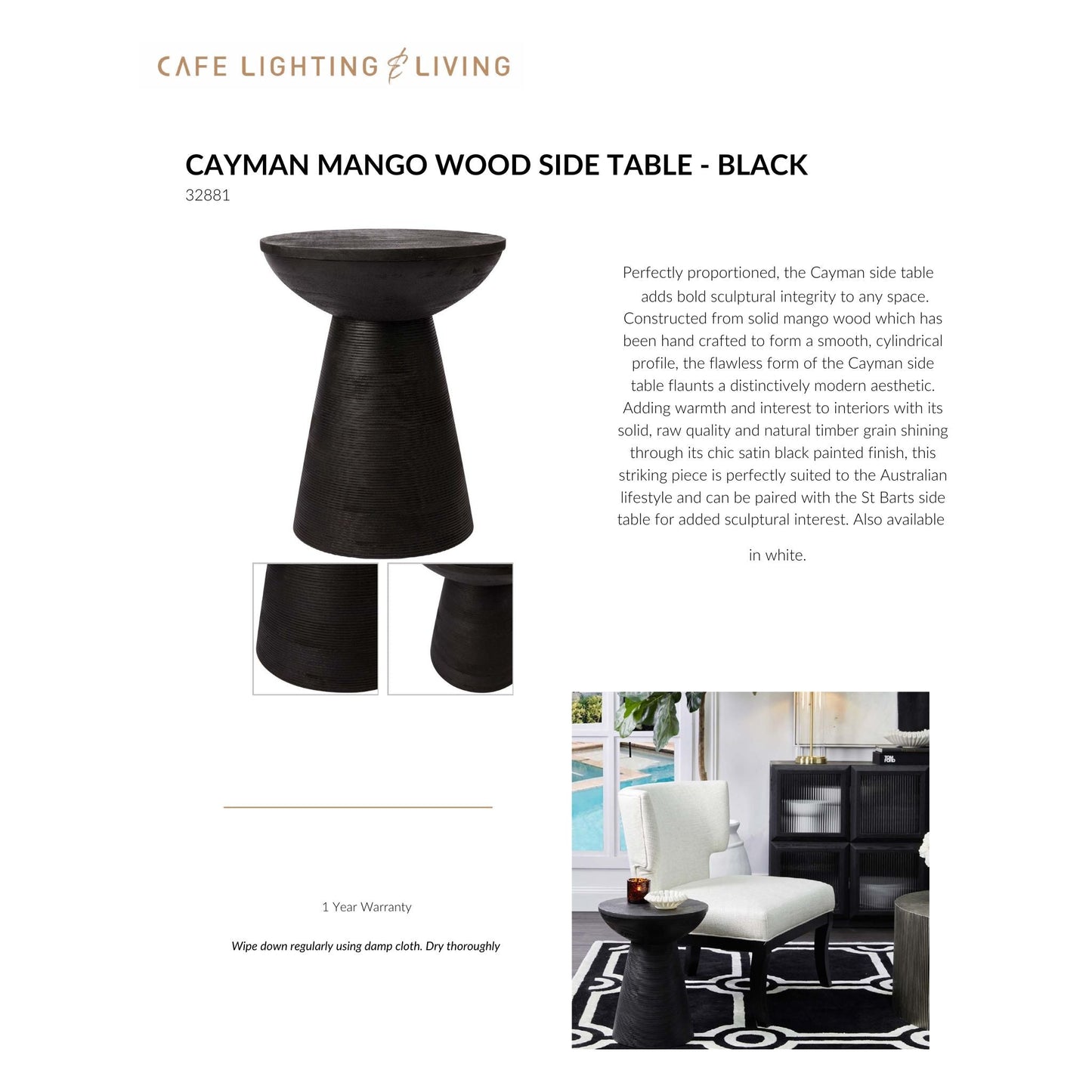 Cayman Mango Wood Side Table - Black Side Table Cafe Lighting & Living