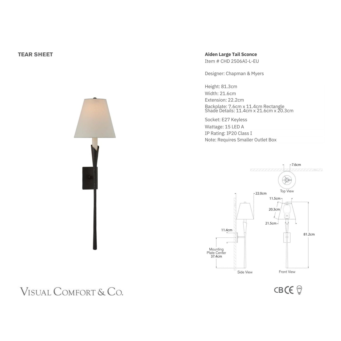 Chapman & Myers Aiden Large Tail Linen Wall Sconce - Aged Iron Wall Light Bloomingdales Lighting