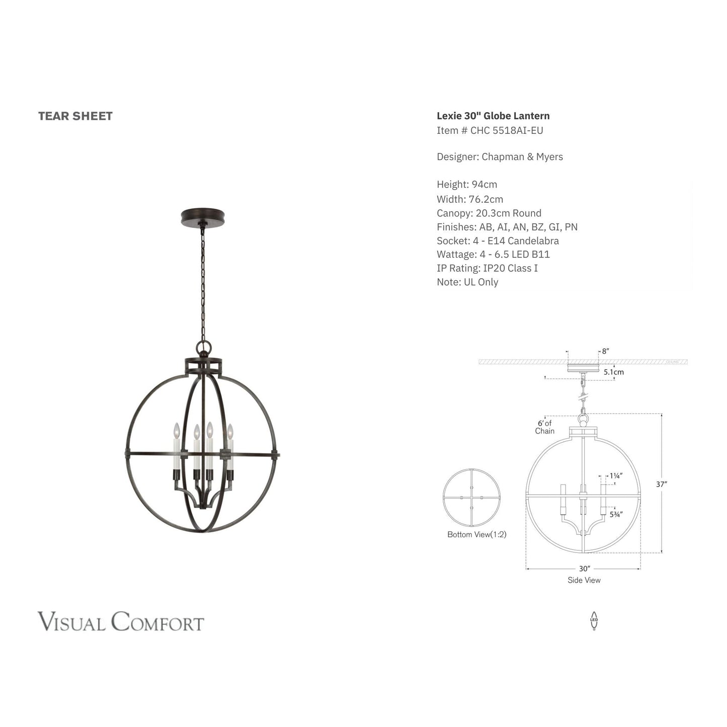 Chapman & Myers Lexie 30" Globe Lantern Light - Aged Iron Pendant Light Bloomingdales Lighting
