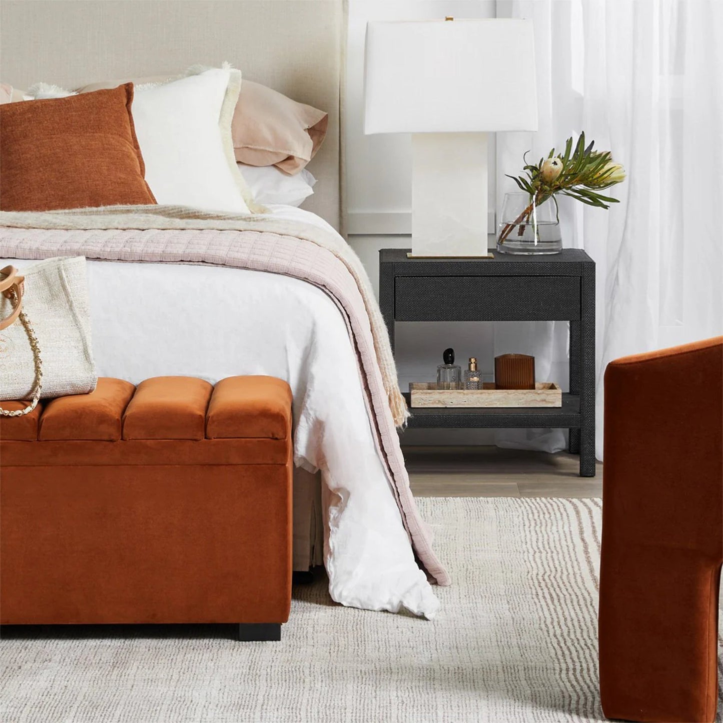 Chiswick Rattan Wrapped Bedside Table - Black Bedside Table Cafe Lighting & Living
