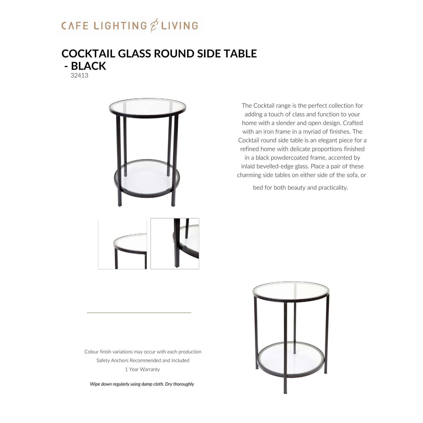 Cocktail Glass Round Side Table - Black Side Table Cafe Lighting & Living