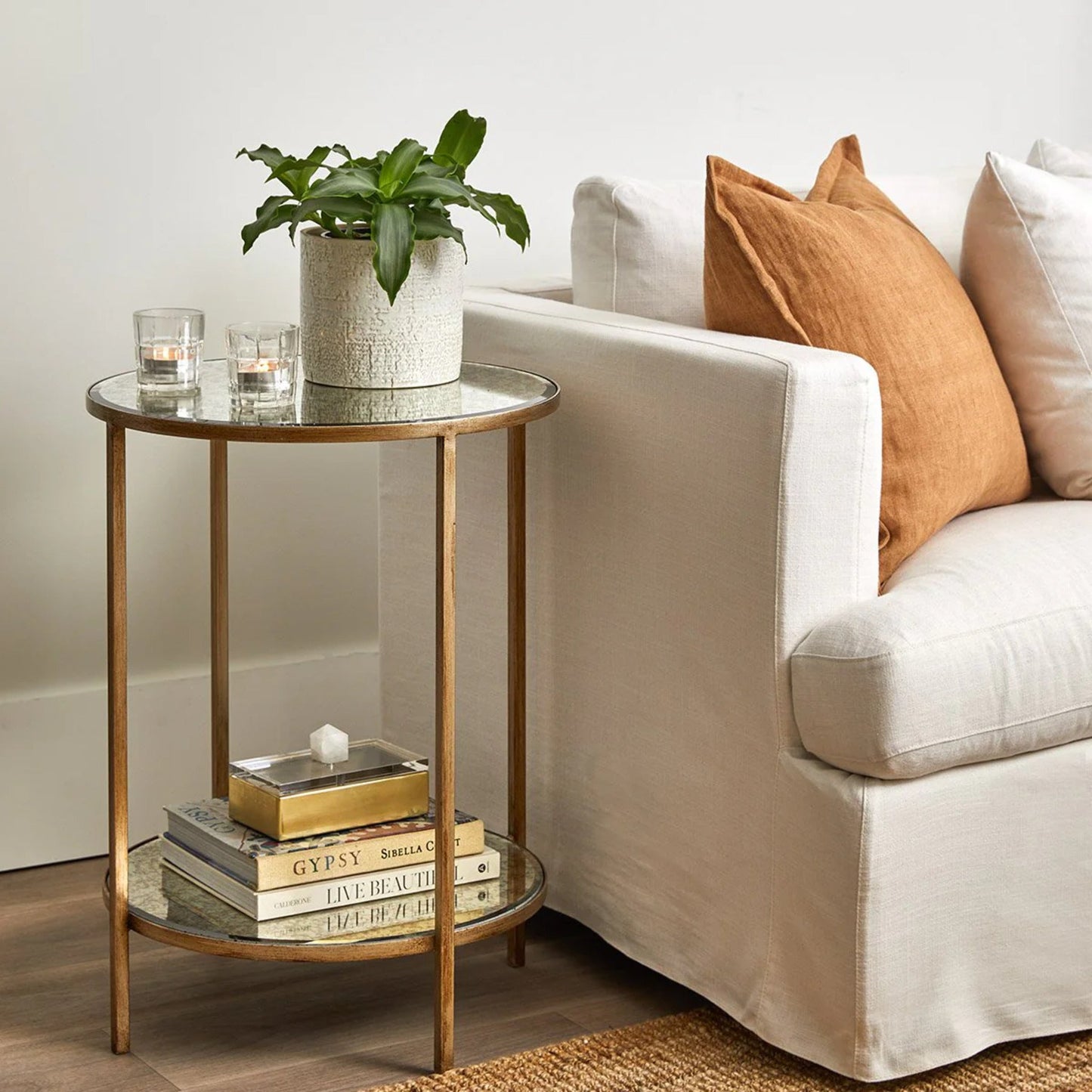 Cocktail Mirrored Side Table - Antique Gold Side Table Cafe Lighting & Living