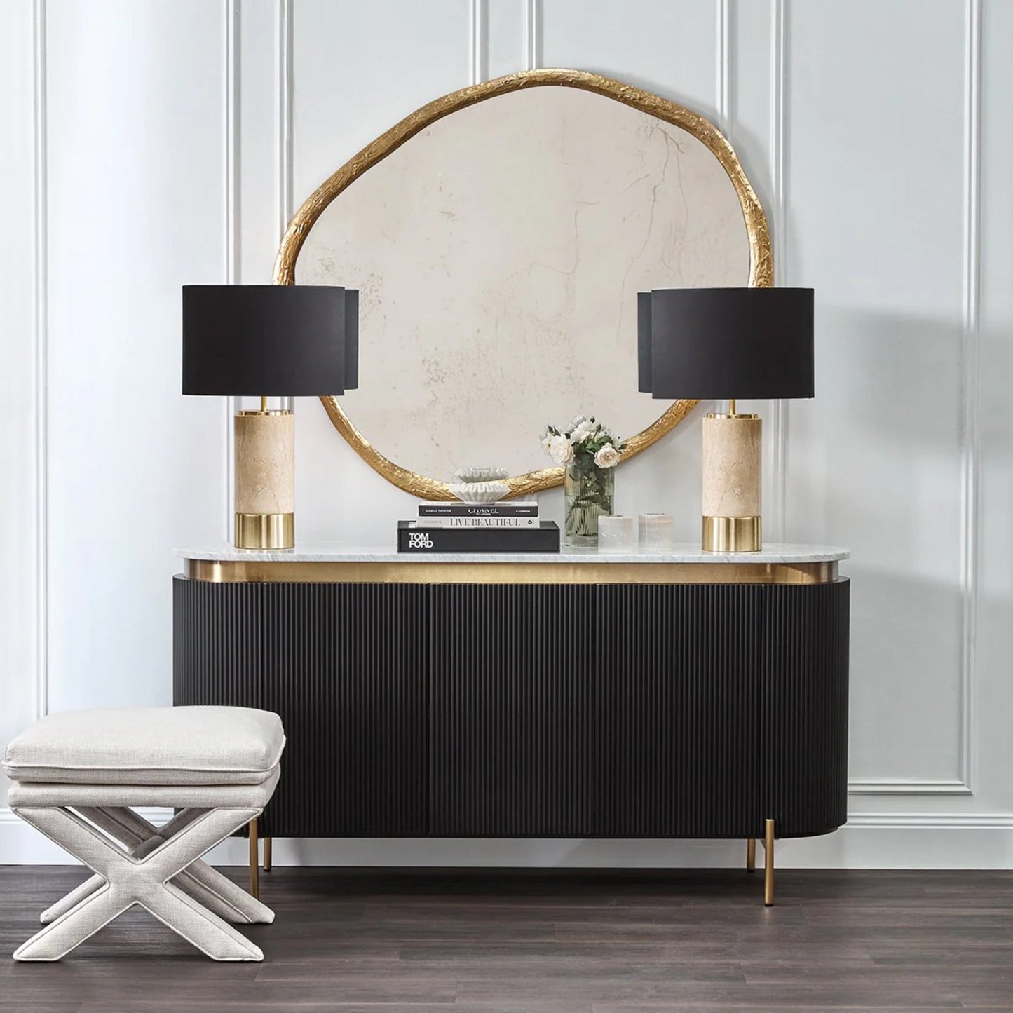 Demarco Curved Metallic Buffet Table - Black Buffet Table Cafe Lighting & Living