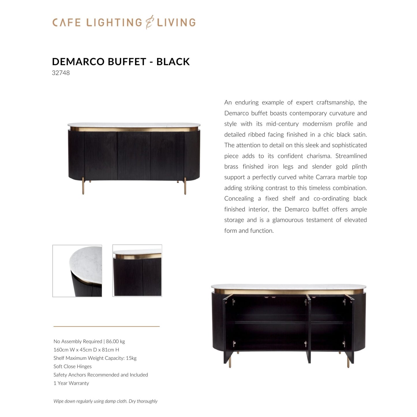 Demarco Curved Metallic Buffet Table - Black Buffet Table Cafe Lighting & Living