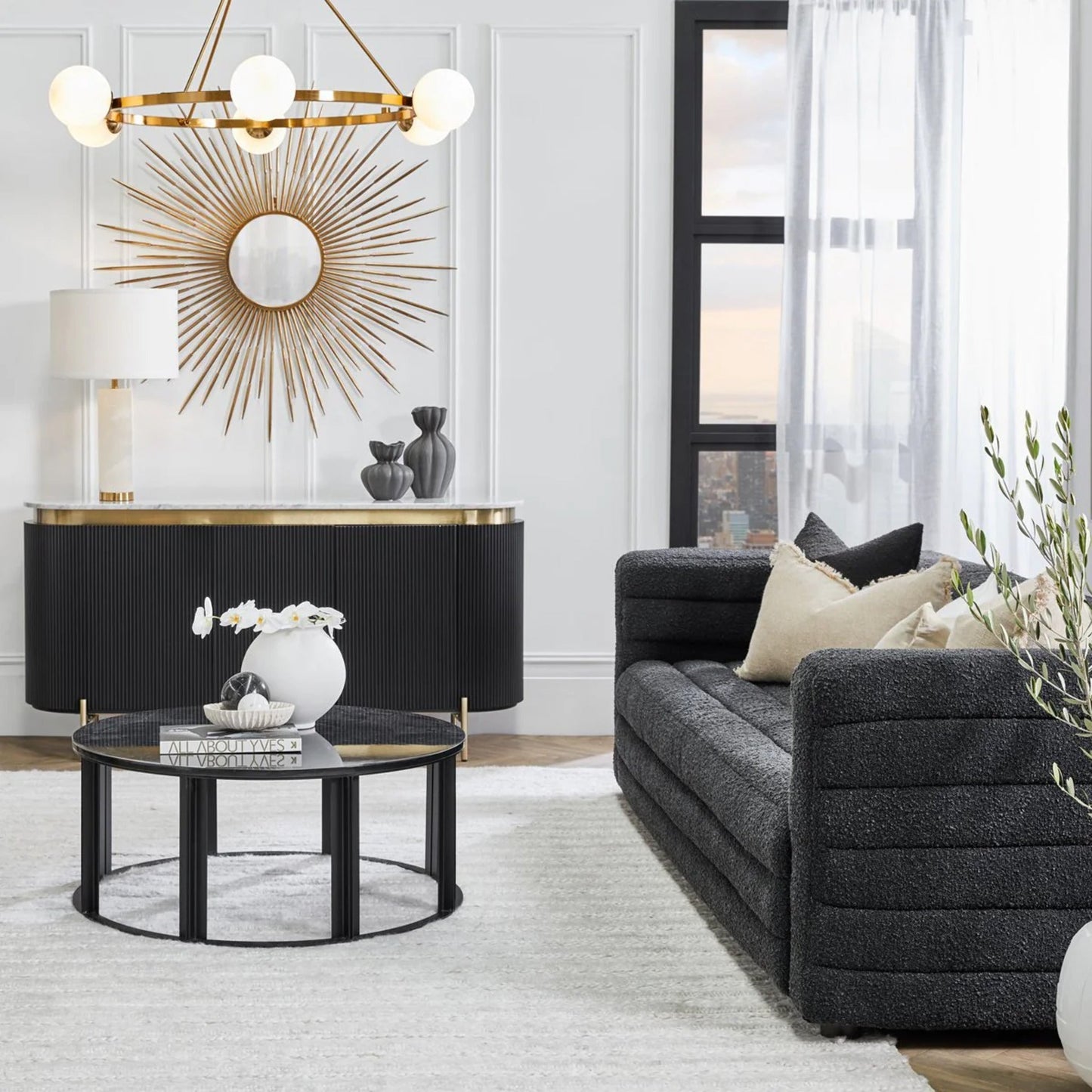 Demarco Curved Metallic Buffet Table - Black Buffet Table Cafe Lighting & Living